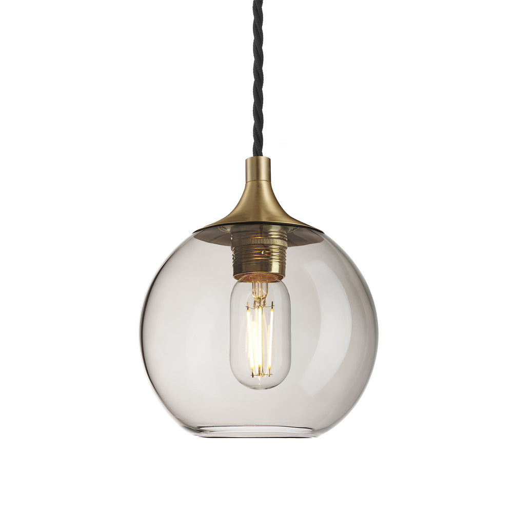 Smoked Glass Mocha with Brass Holder Pendant Light Globe Chelsea CH-SGL-GLP7-MO-BH