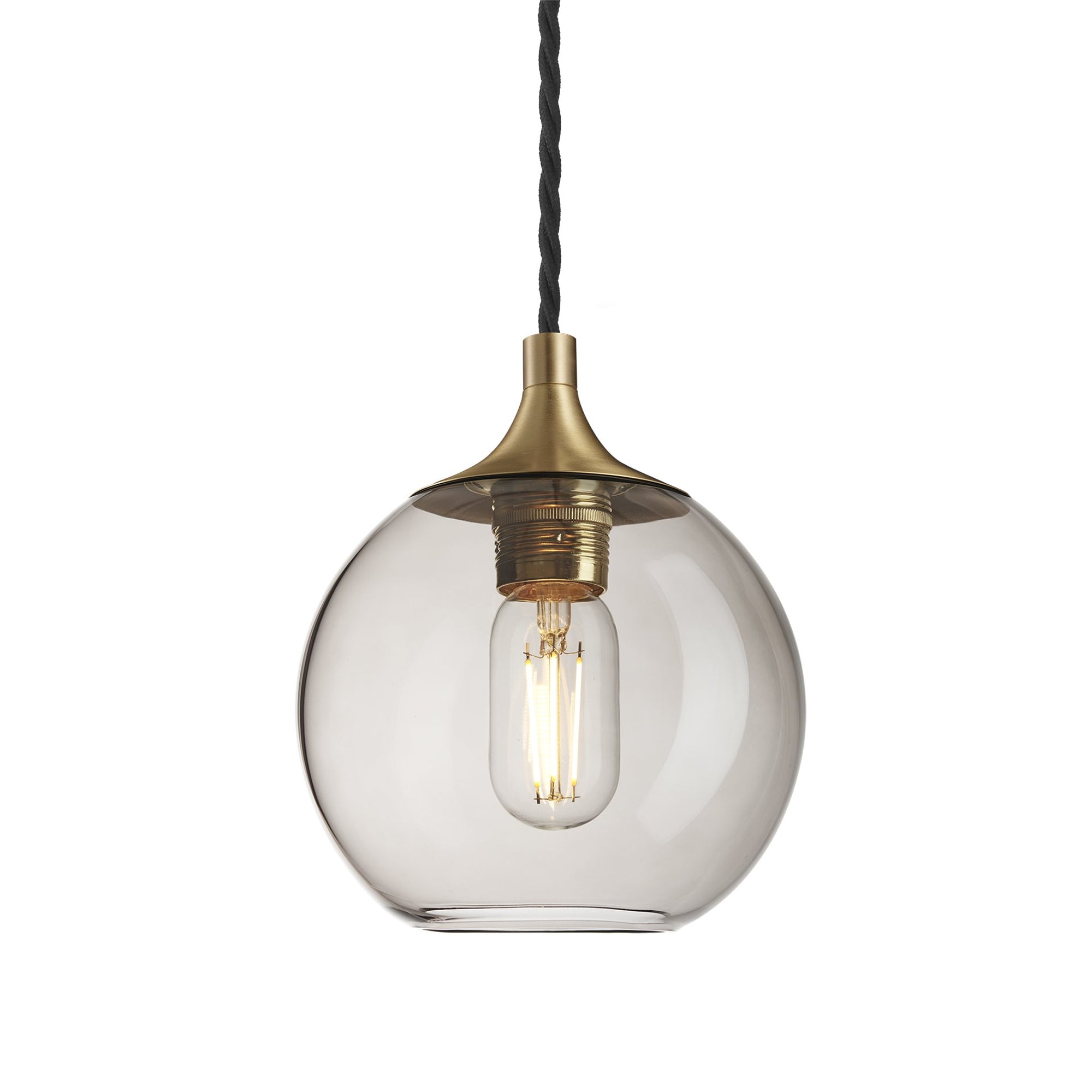 Smoked Glass Mocha with Brass Holder Pendant Light Globe Chelsea CH-SGL-GLP7-MO-BH