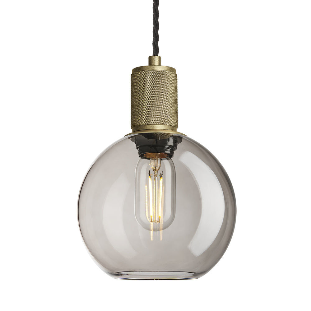 Smoked Glass Mocha with Brass Holder Globe Pendant Knurled Holder KN-SGL-GLP7-MO-BH