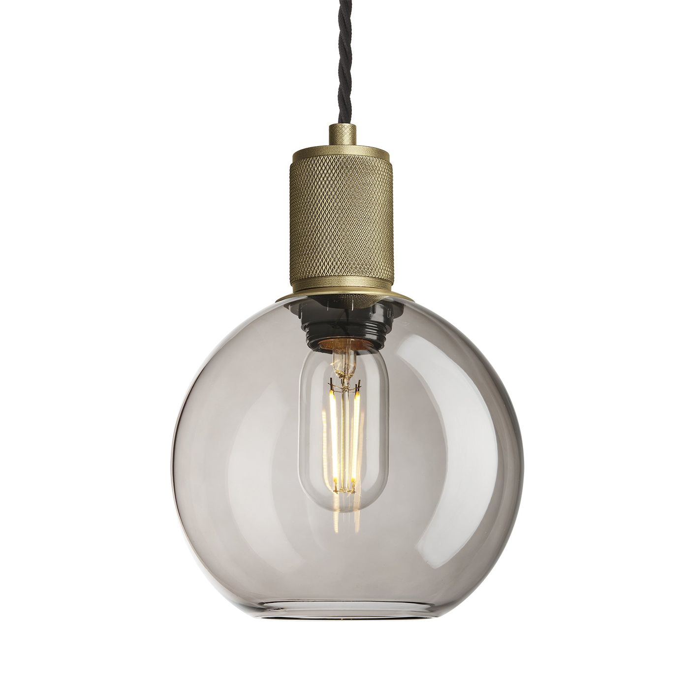 Smoked Glass Mocha with Brass Holder Globe Pendant Knurled Holder KN-SGL-GLP7-MO-BH