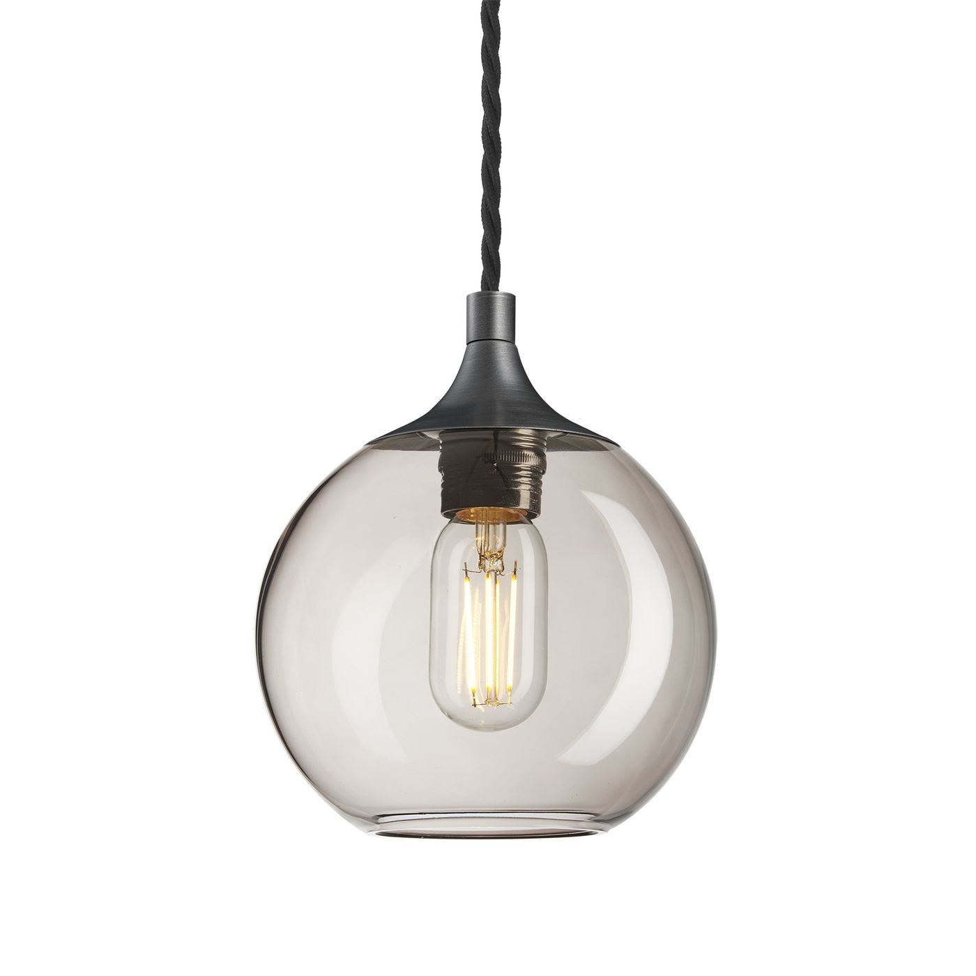 Smoked Glass Mocha with Pewter Holder Pendant Light Globe Chelsea CH-SGL-GLP7-MO-PH