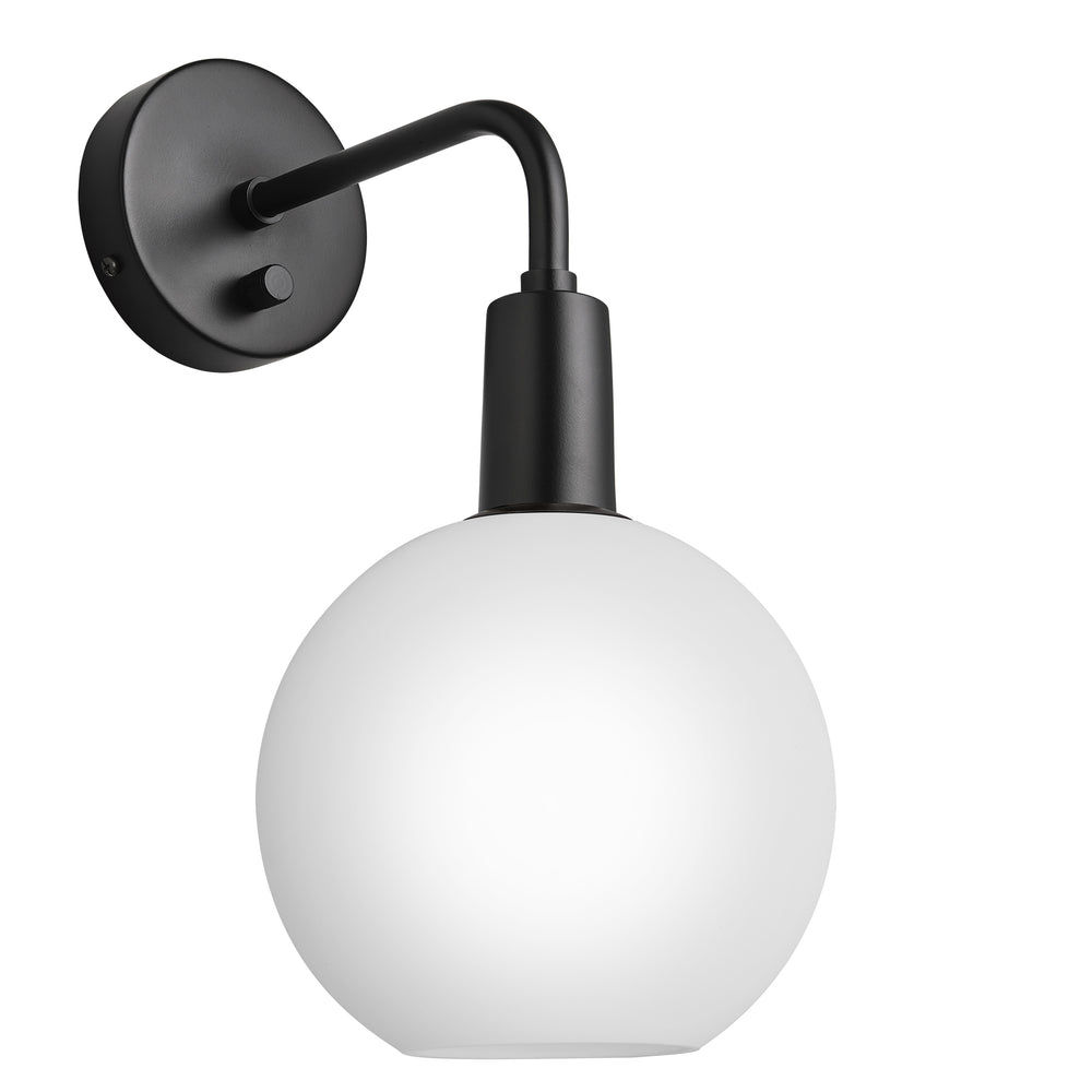 Sleek Opal Glass Globe Wall Light in 7 Inch  with Black Holder, Product Code SL-OGL-GLWL7-W-BKH