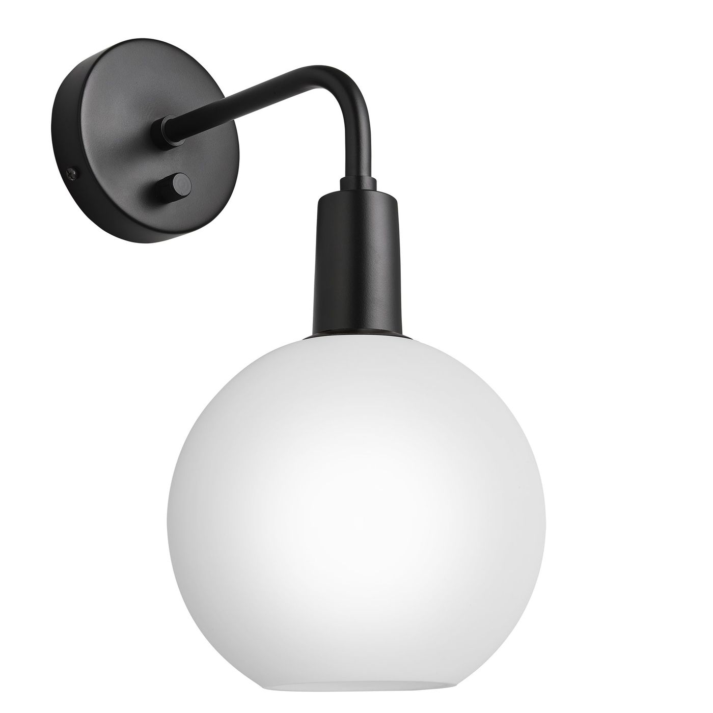 Sleek Opal Glass Globe Wall Light in 7 Inch  with Black Holder, Product Code SL-OGL-GLWL7-W-BKH