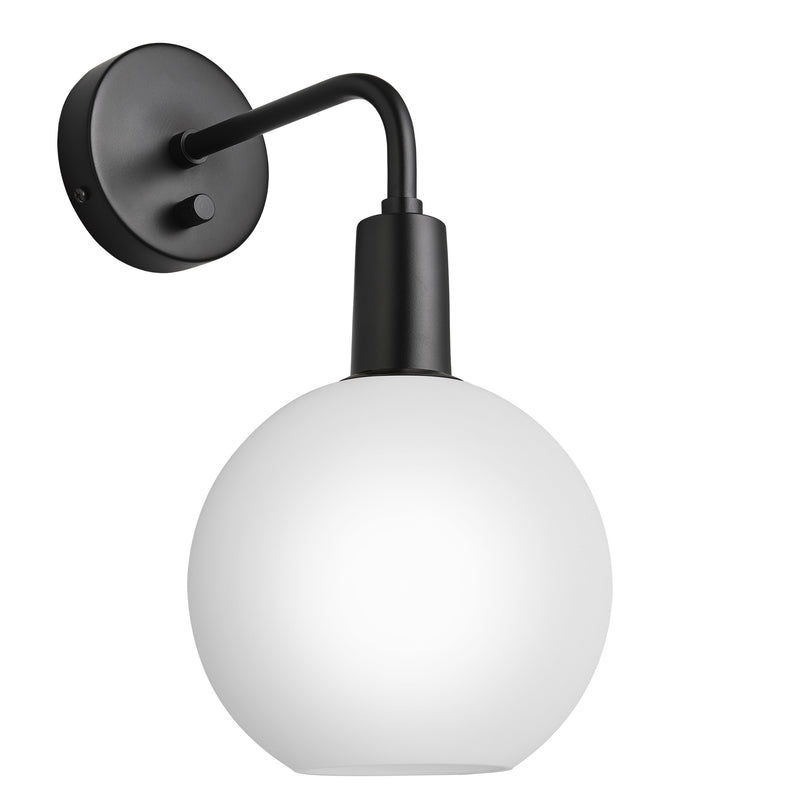 Sleek Opal Glass Globe Wall Light in 7 Inch  with Black Holder, Product Code SL-OGL-GLWL7-W-BKH