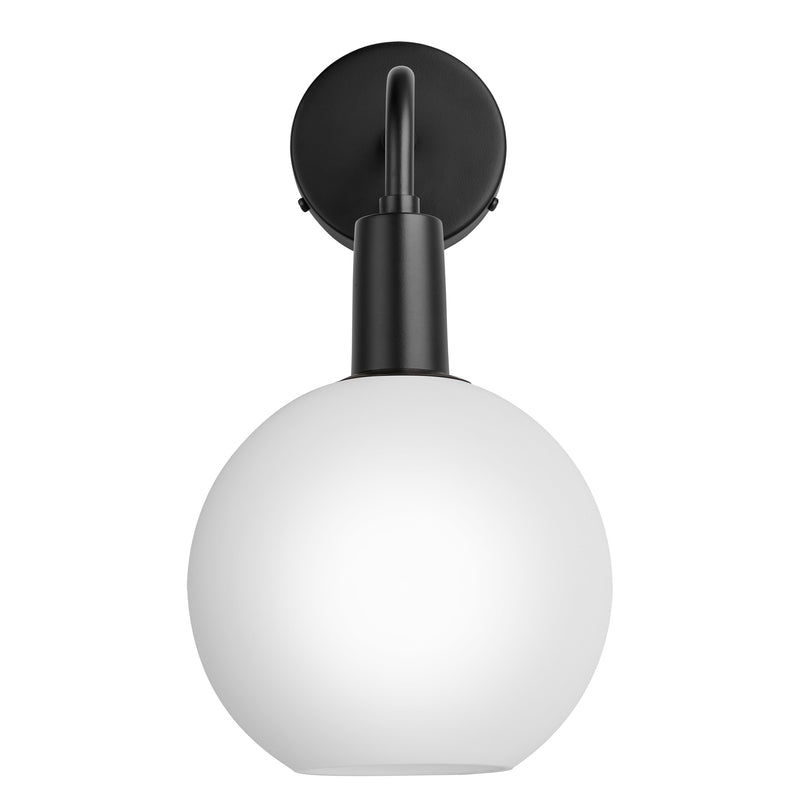 Sleek Opal Glass Globe Wall Light in 7 Inch  with Black Holder, Product Code SL-OGL-GLWL7-W-BKH