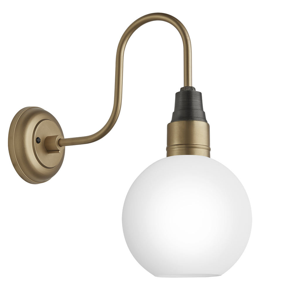Swan Neck Opal Glass Globe Wall Light - 7 Inch Industville SN-OGL-GLWL7-W-BH