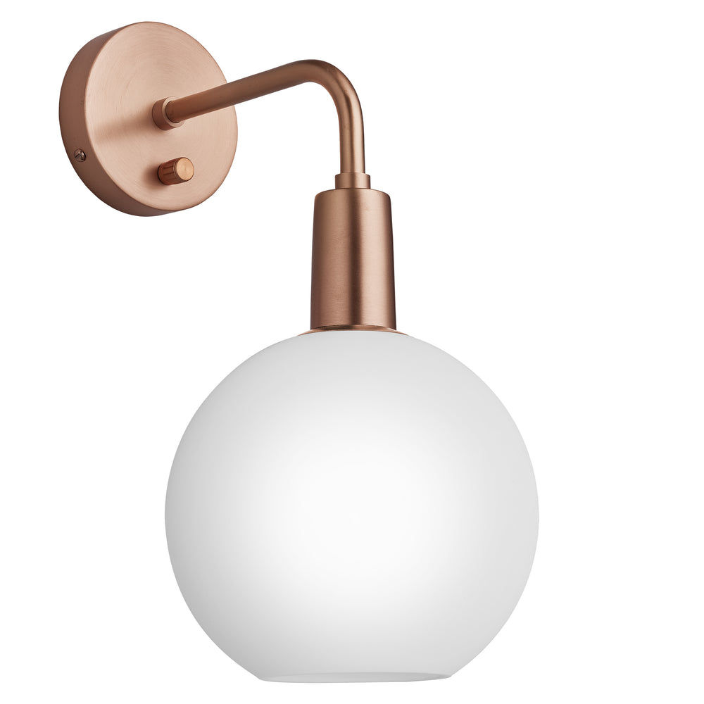 Sleek Opal Glass Globe Wall Light in 7 Inch  with Copper Holder, Product Code SL-OGL-GLWL7-W-CH