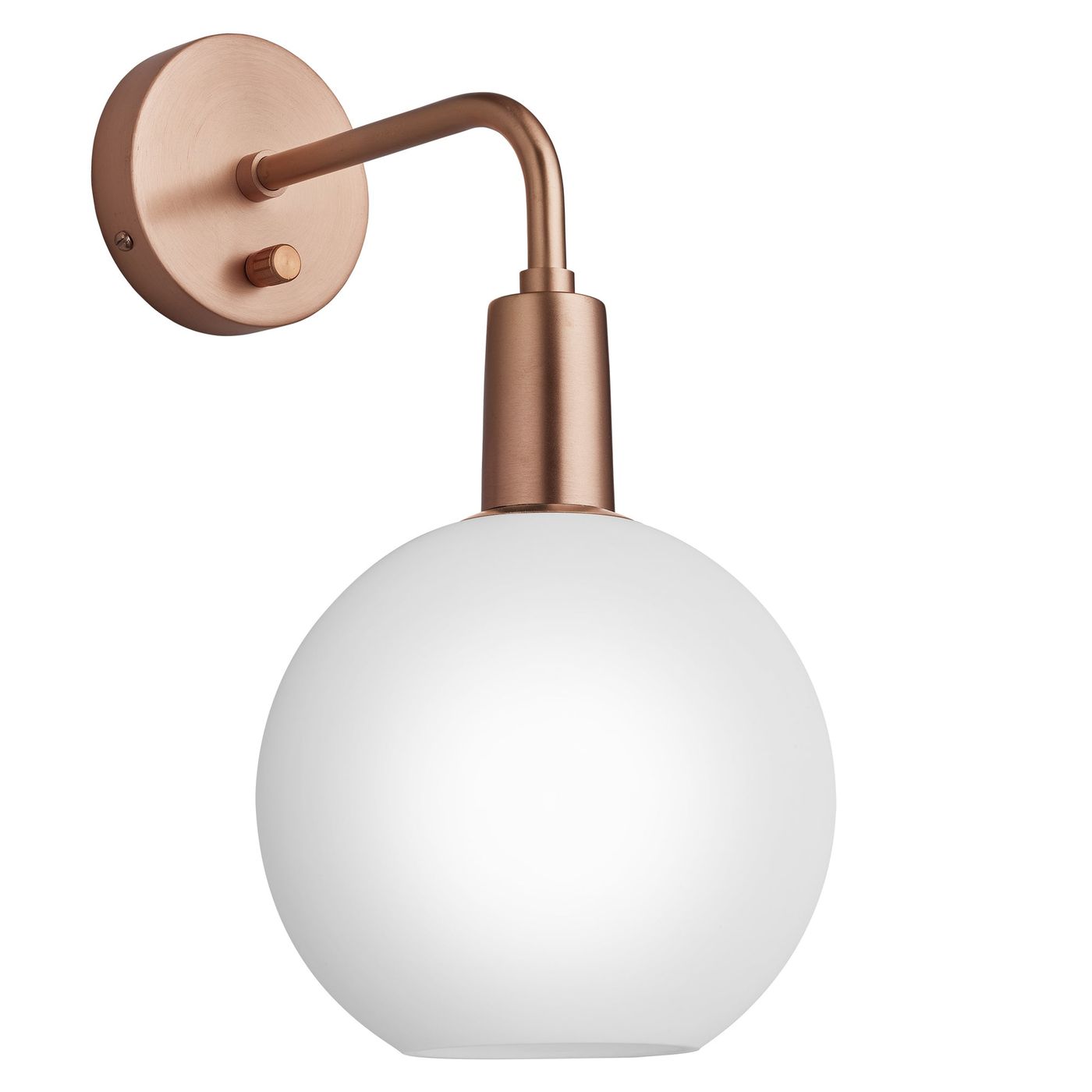 Sleek Opal Glass Globe Wall Light in 7 Inch  with Copper Holder, Product Code SL-OGL-GLWL7-W-CH