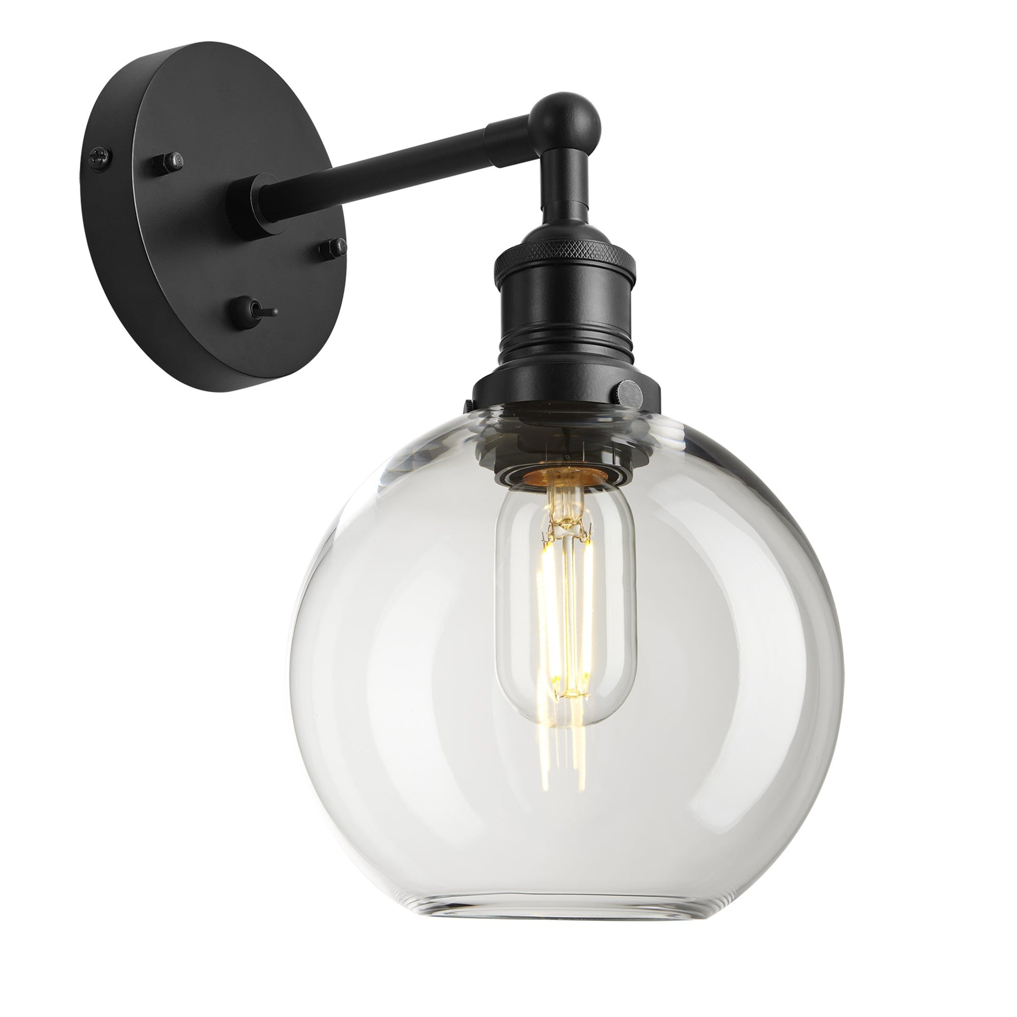 Clear Glass with Black Holder Globe Wall Light Brooklyn BR-GLGLWL7-CL-BKH