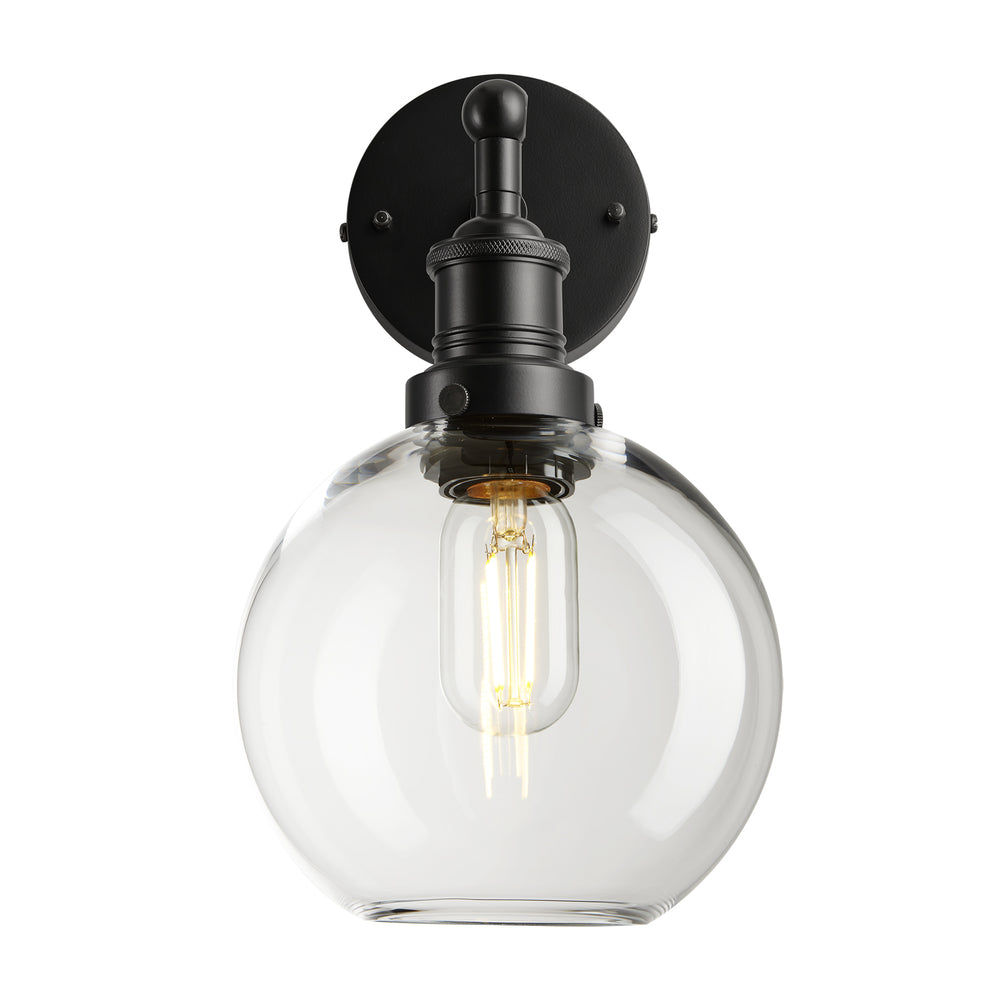 Clear Glass with Black Holder Globe Wall Light Brooklyn BR-GLGLWL7-CL-BKH