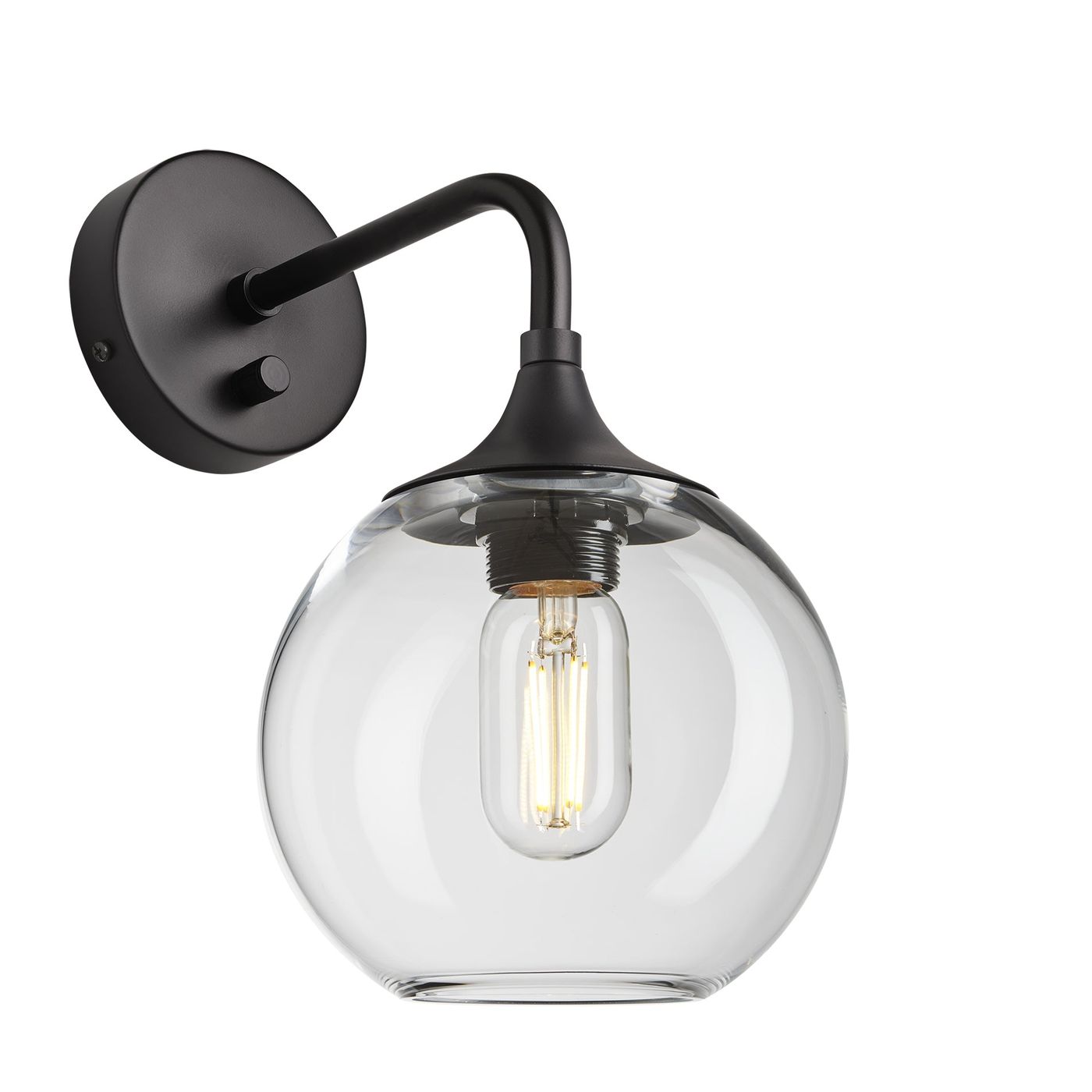 Clear Glass with Black Holder Chelsea Globe Wall Light  CH-GLGLWL7-CL-BKH