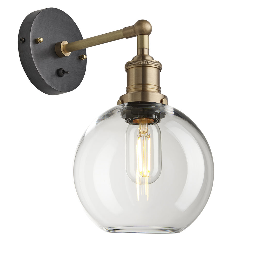 Clear Glass with Brass Holder Globe Wall Light Brooklyn BR-GLGLWL7-CL-BH