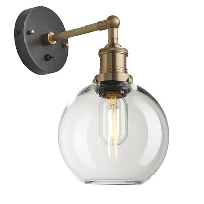 Clear Glass with Brass Holder Globe Wall Light Brooklyn BR-GLGLWL7-CL-BH