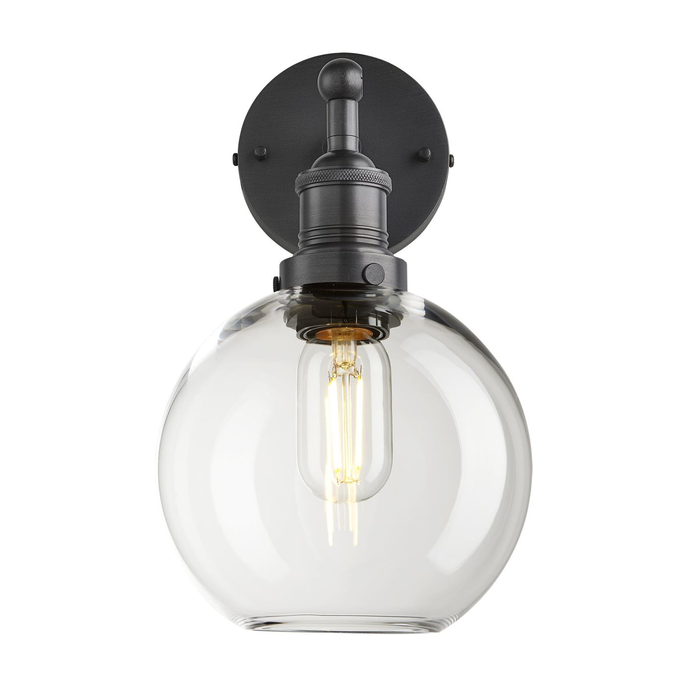 Clear Glass with Pewter Holder Globe Wall Light Brooklyn BR-GLGLWL7-CL-PH