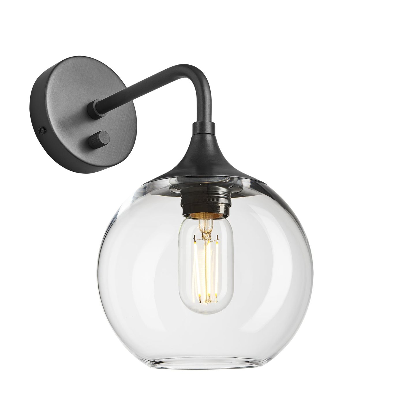 Clear Glass with Pewter Holder Chelsea Globe Wall Light  CH-GLGLWL7-CL-PH
