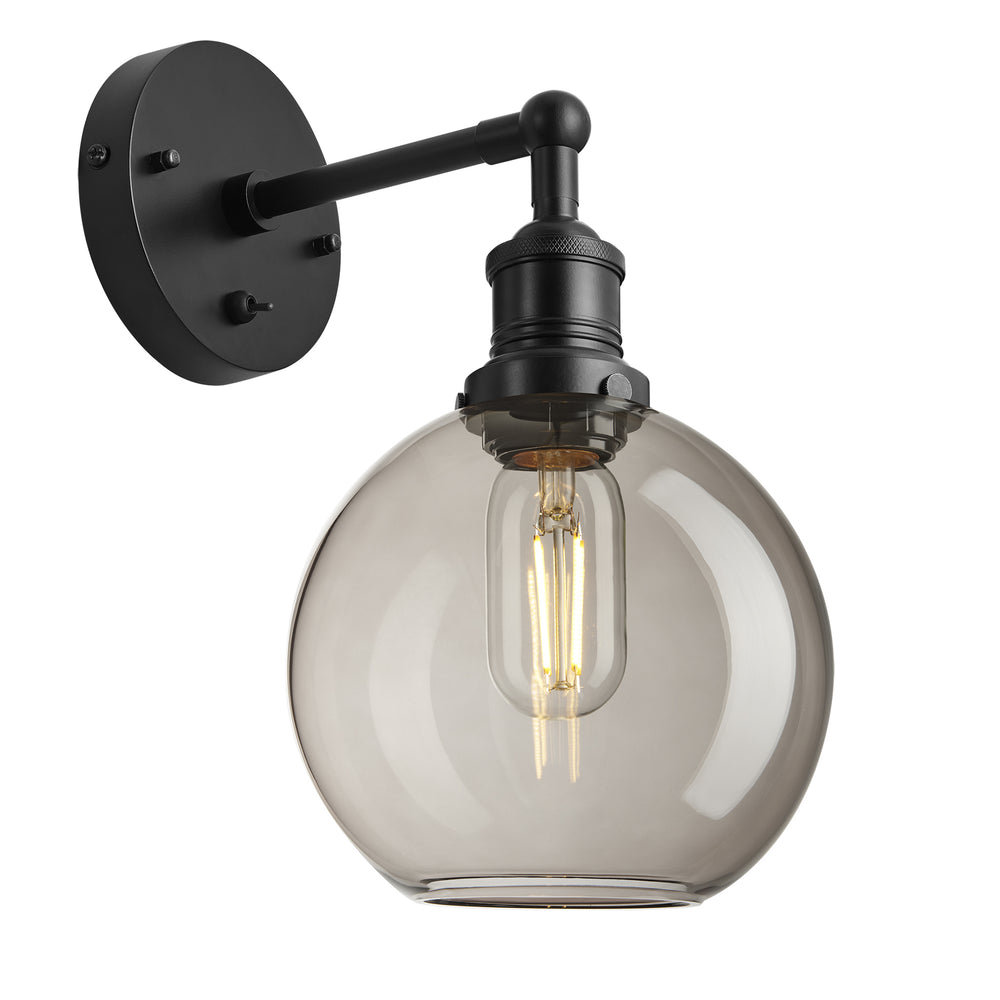 Smoked Glass Mocha with Black Holder Globe Wall Light Brooklyn BR-SGL-GLWL7-MO-BKH