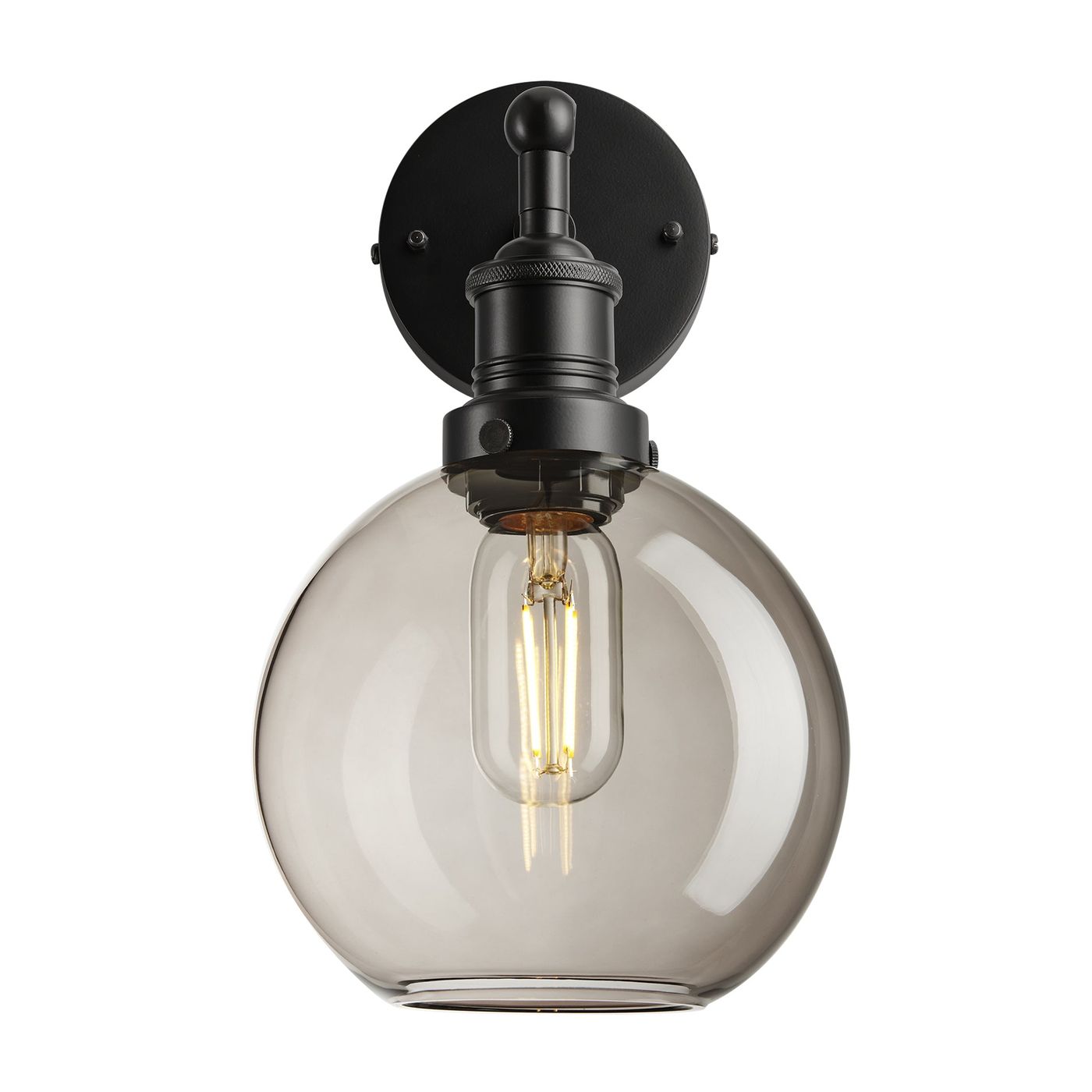 Smoked Glass Mocha with Black Holder Globe Wall Light Brooklyn BR-SGL-GLWL7-MO-BKH