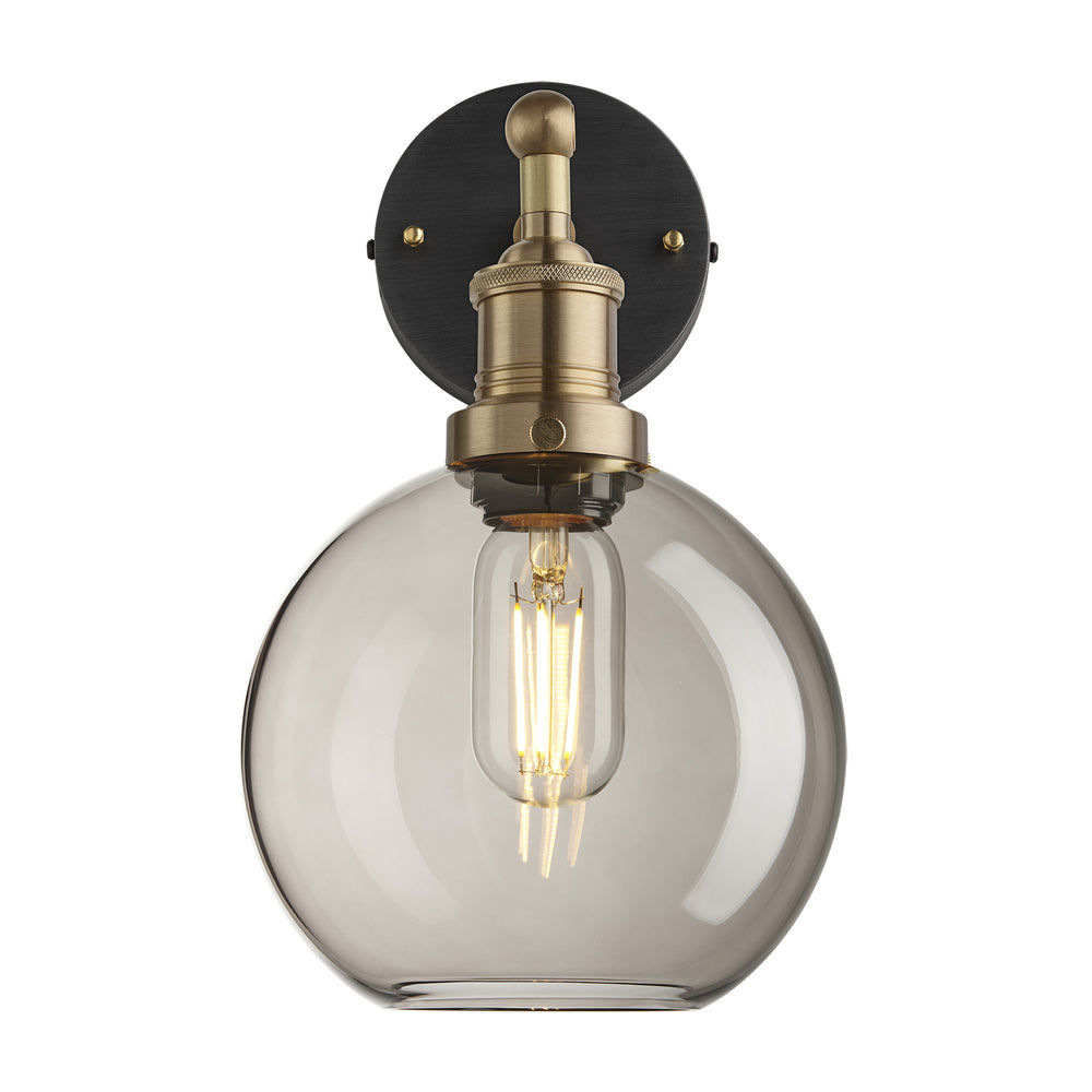 Smoked Glass Mocha with Brass Holder Globe Wall Light Brooklyn BR-SGL-GLWL7-MO-BH