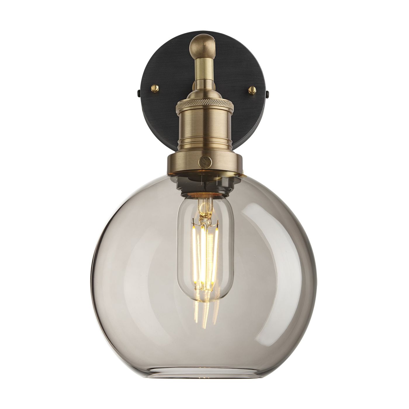 Smoked Glass Mocha with Brass Holder Globe Wall Light Brooklyn BR-SGL-GLWL7-MO-BH