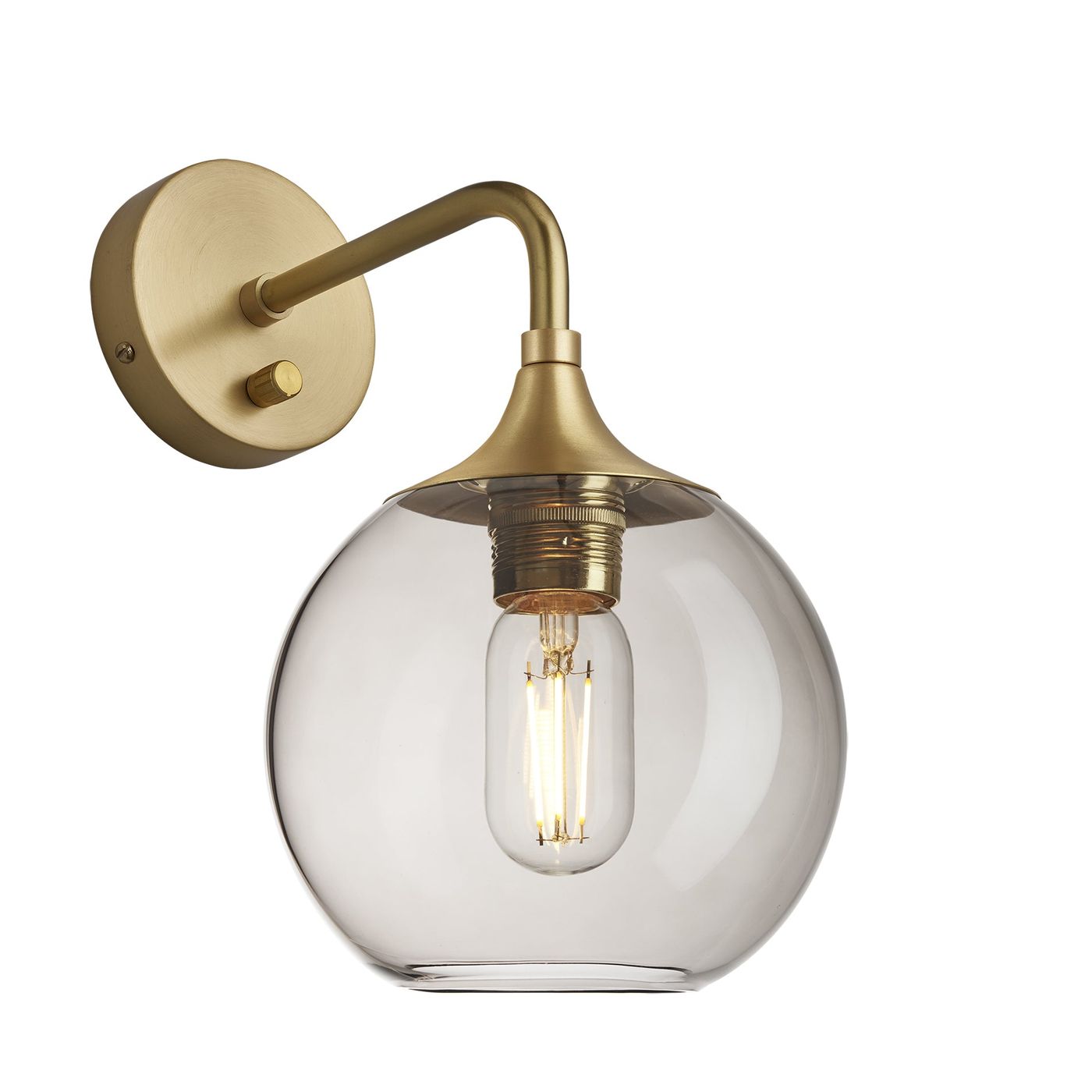 Smoked Glass Mocha with Brass Holder Chelsea Globe Wall Light  CH-SGL-GLWL7-MO-BH