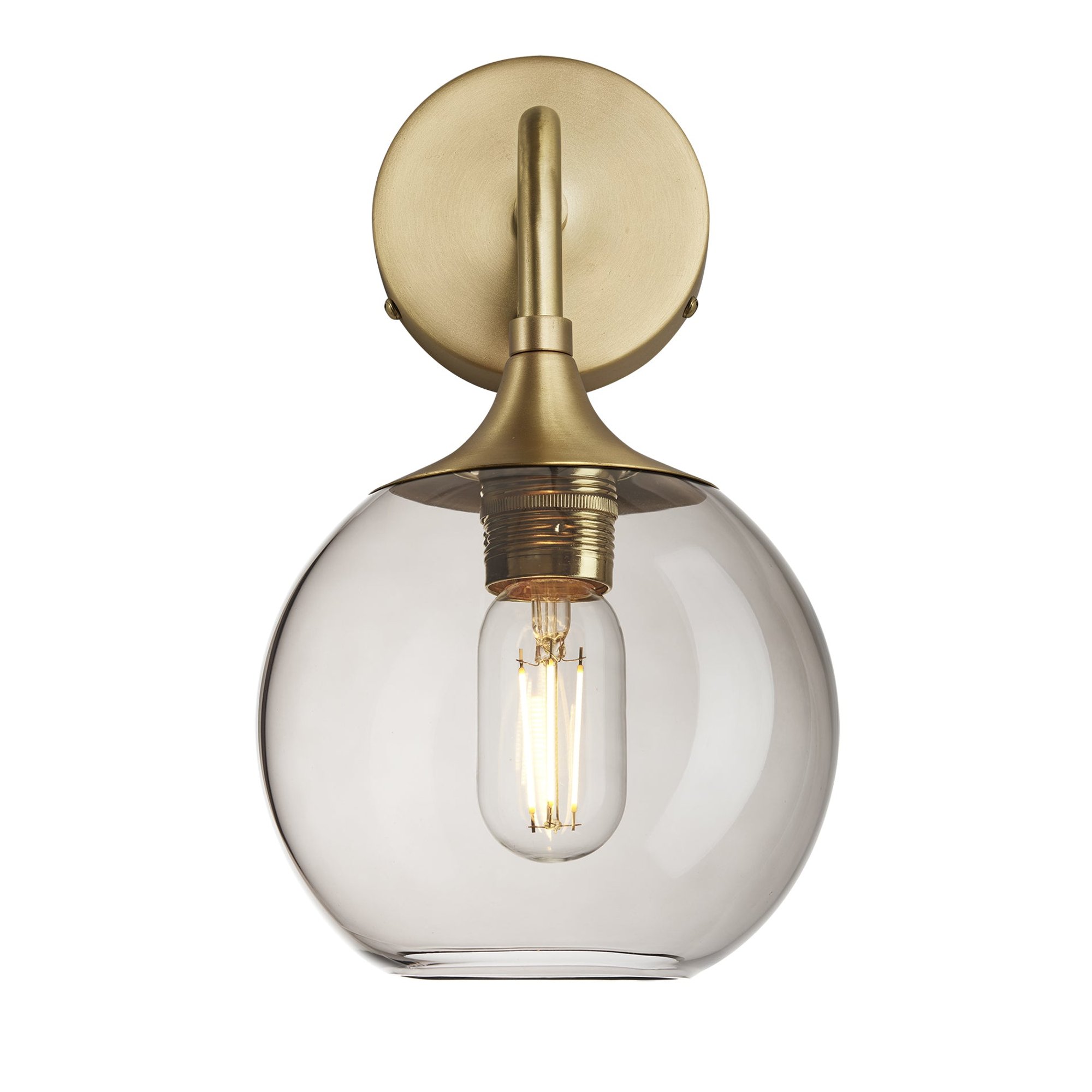 Smoked Glass Mocha with Brass Holder Chelsea Globe Wall Light  CH-SGL-GLWL7-MO-BH
