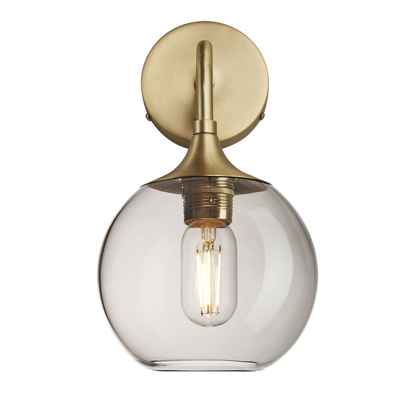 Smoked Glass Mocha with Brass Holder Chelsea Globe Wall Light  CH-SGL-GLWL7-MO-BH