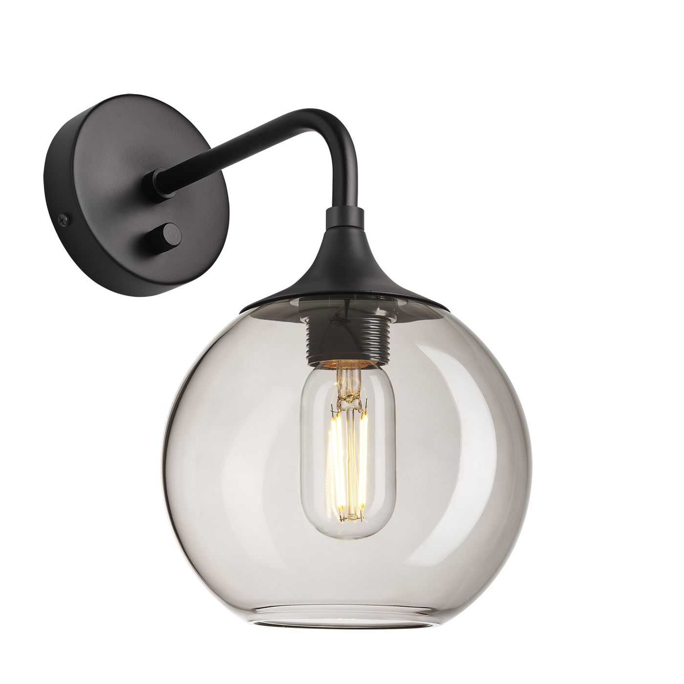 Smoked Glass Mocha with Black Holder Chelsea Globe Wall Light  CH-SGL-GLWL7-MO-BKH