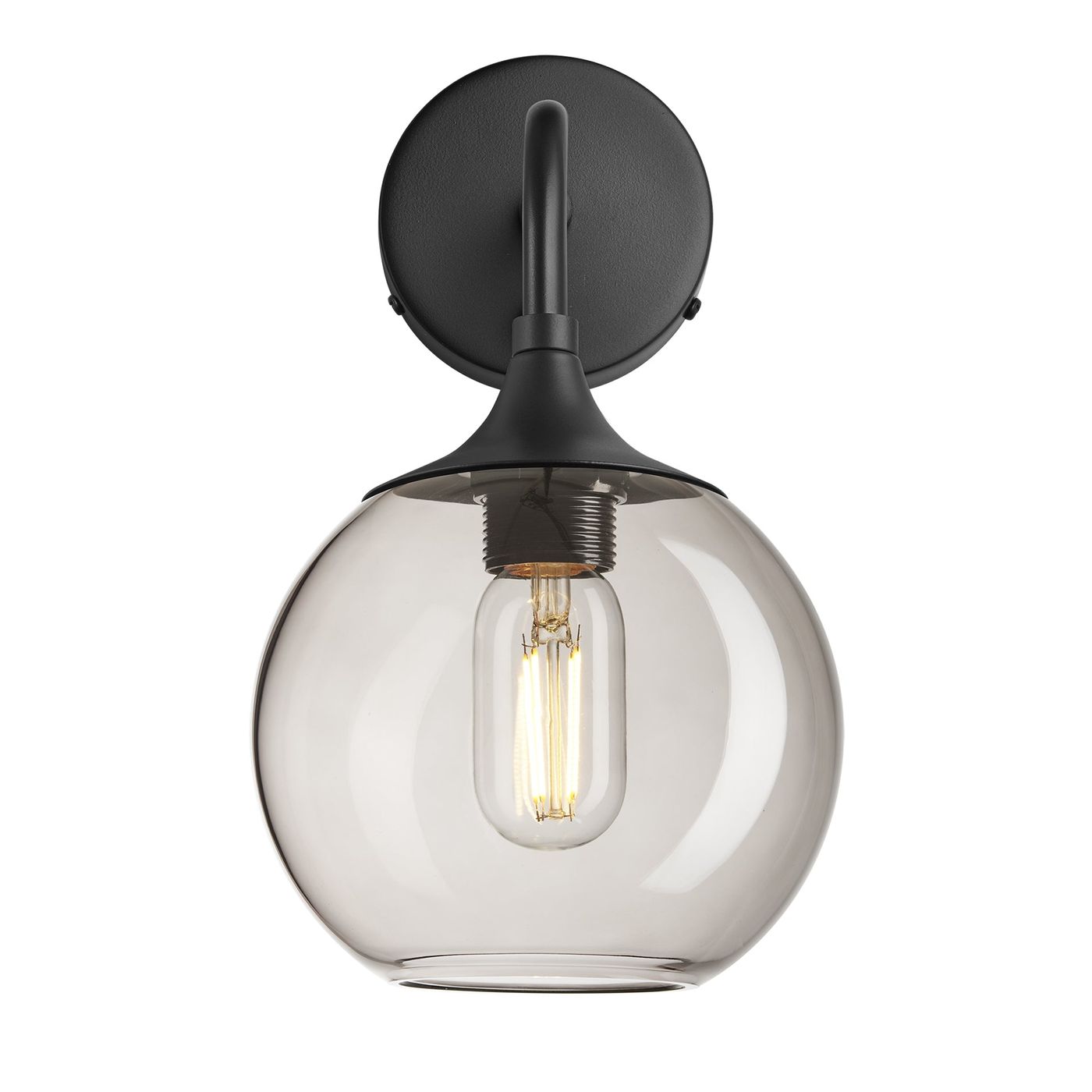 Smoked Glass Mocha with Black Holder Chelsea Globe Wall Light  CH-SGL-GLWL7-MO-BKH