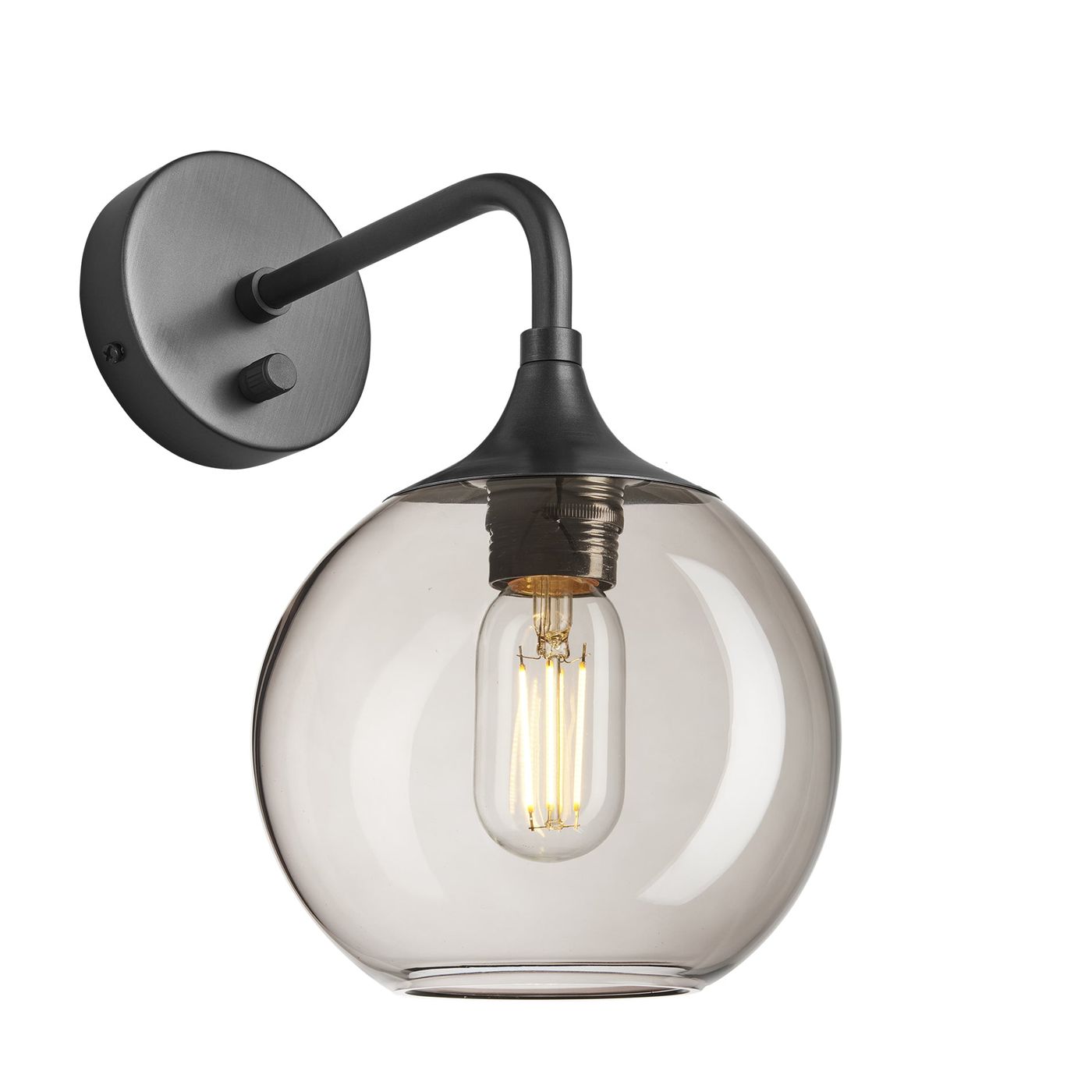 Smoked Glass Mocha with Pewter Holder Chelsea Globe Wall Light  CH-SGL-GLWL7-MO-PH