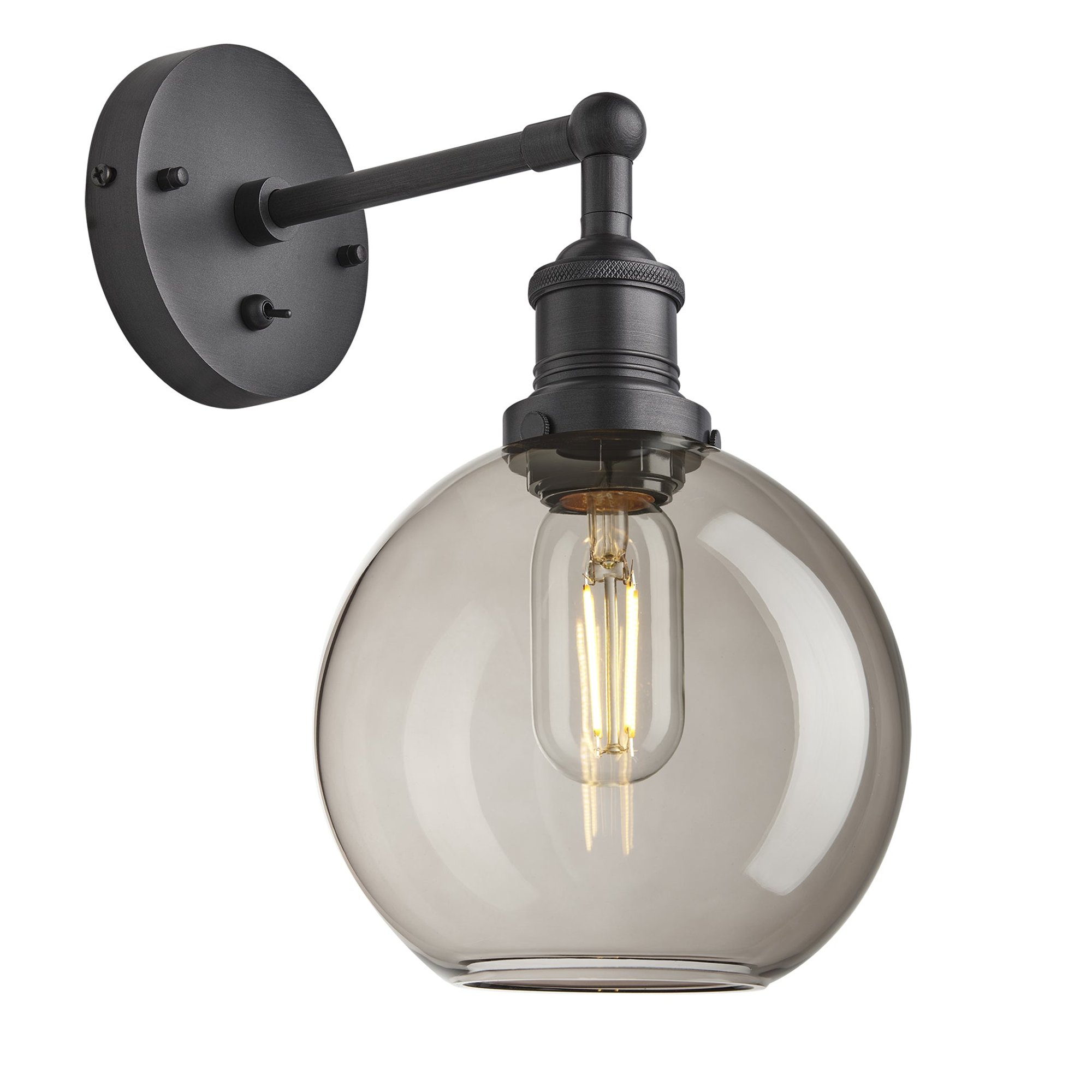 Smoked Glass Mocha with Pewter Holder Globe Wall Light Brooklyn BR-SGL-GLWL7-MO-PH