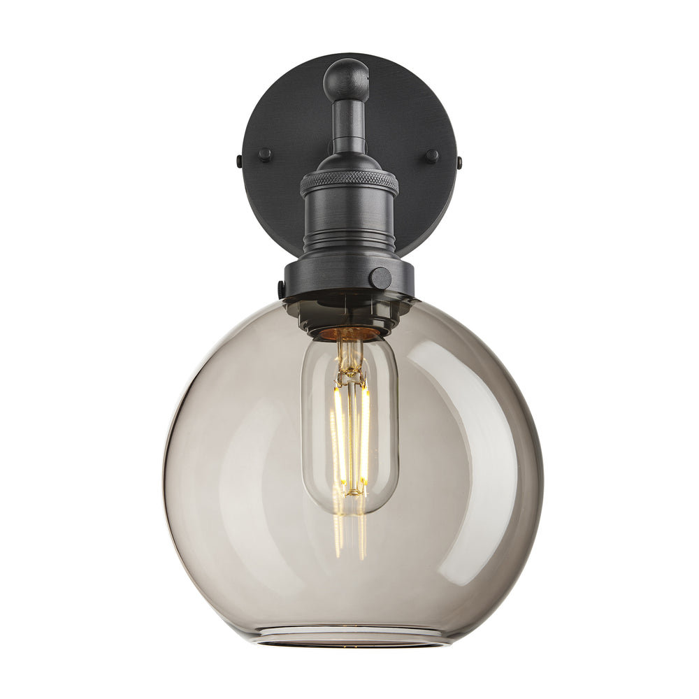Smoked Glass Mocha with Pewter Holder Globe Wall Light Brooklyn BR-SGL-GLWL7-MO-PH