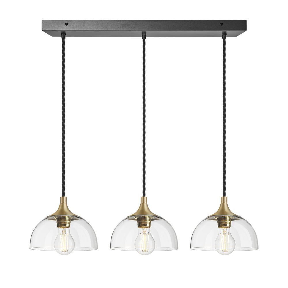 Clear Glass  with Brass Holder and Rectangle Ceiling Rose Pendant Dome Chelsea Cluster Light CH-GLD8-3WCL-CL-BH