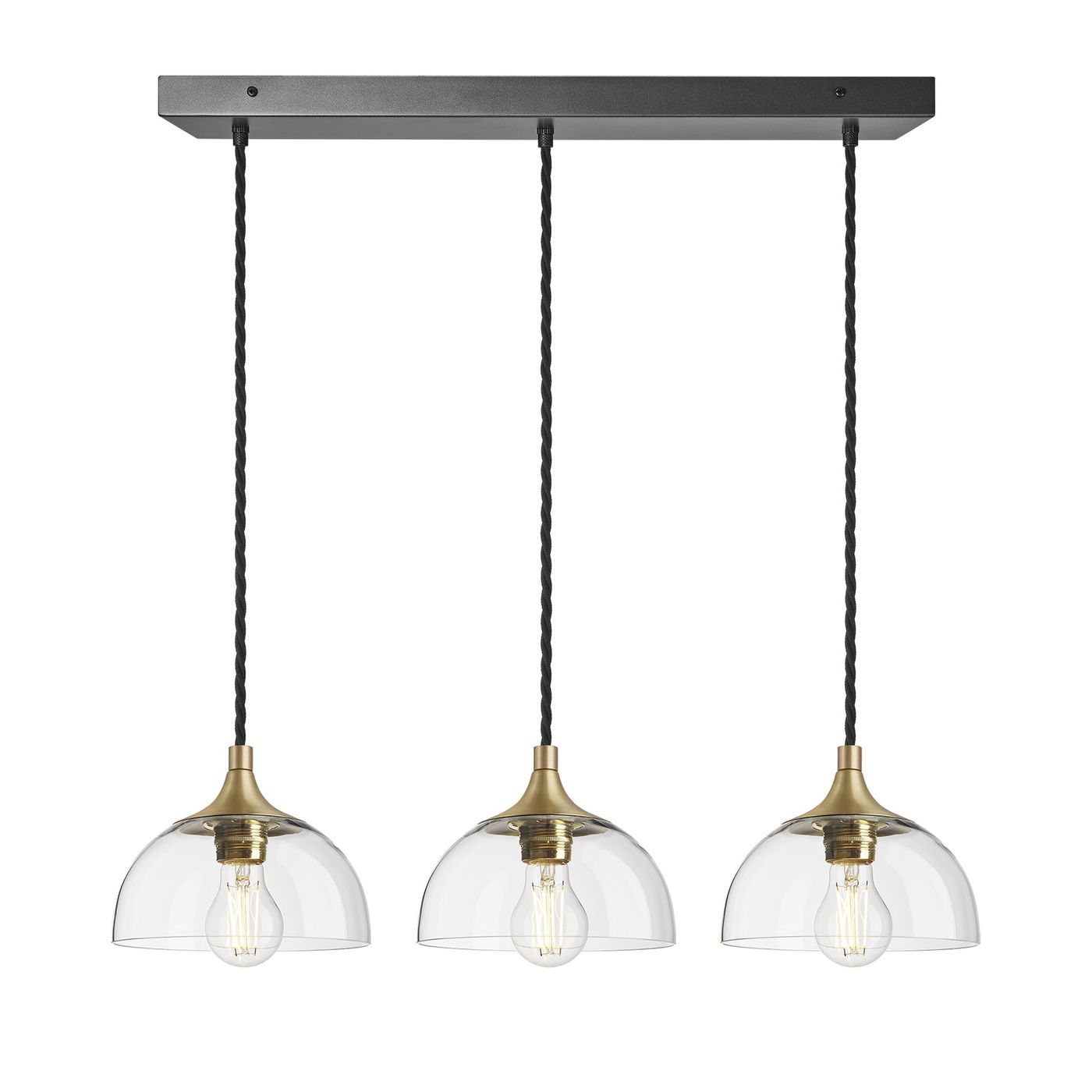 Clear Glass  with Brass Holder and Rectangle Ceiling Rose Pendant Dome Chelsea Cluster Light CH-GLD8-3WCL-CL-BH
