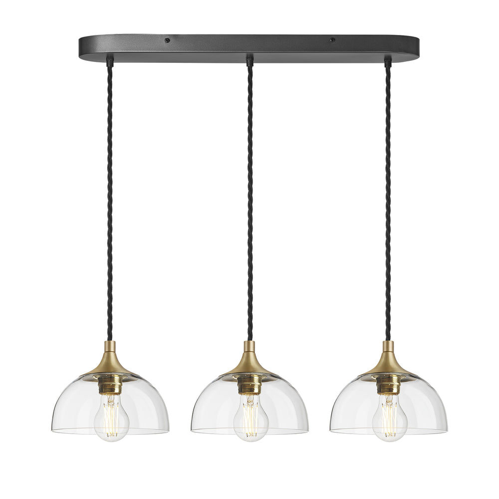Clear Glass  with Brass Holder and Oval Ceiling Rose Pendant Dome Chelsea Cluster Light CH-GLD8-3WOCL-CL-BH