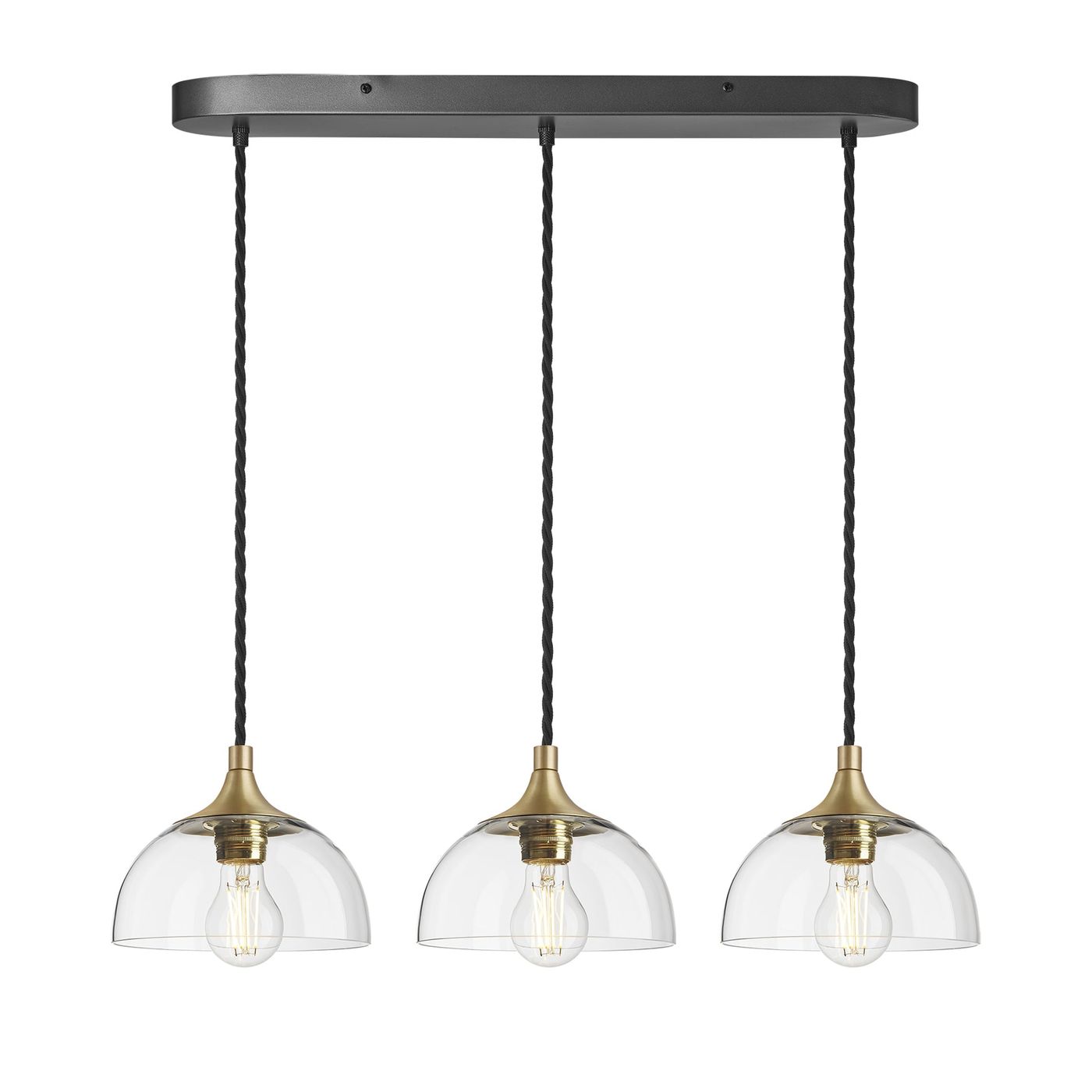 Clear Glass  with Brass Holder and Oval Ceiling Rose Pendant Dome Chelsea Cluster Light CH-GLD8-3WOCL-CL-BH