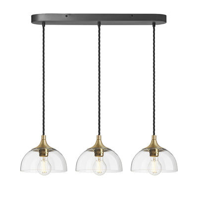 Clear Glass  with Brass Holder and Oval Ceiling Rose Pendant Dome Chelsea Cluster Light CH-GLD8-3WOCL-CL-BH