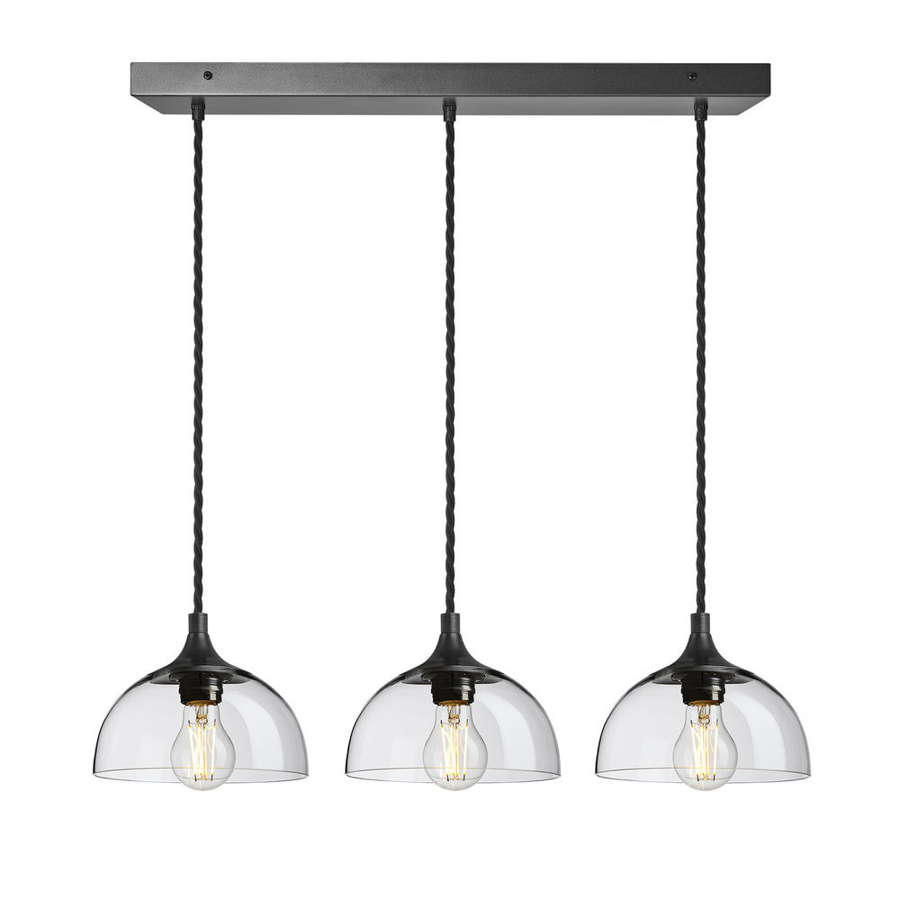 Clear Glass  with Pewter Holder and Rectangle Ceiling Rose Pendant Dome Chelsea Cluster Light CH-GLD8-3WCL-CL-PH