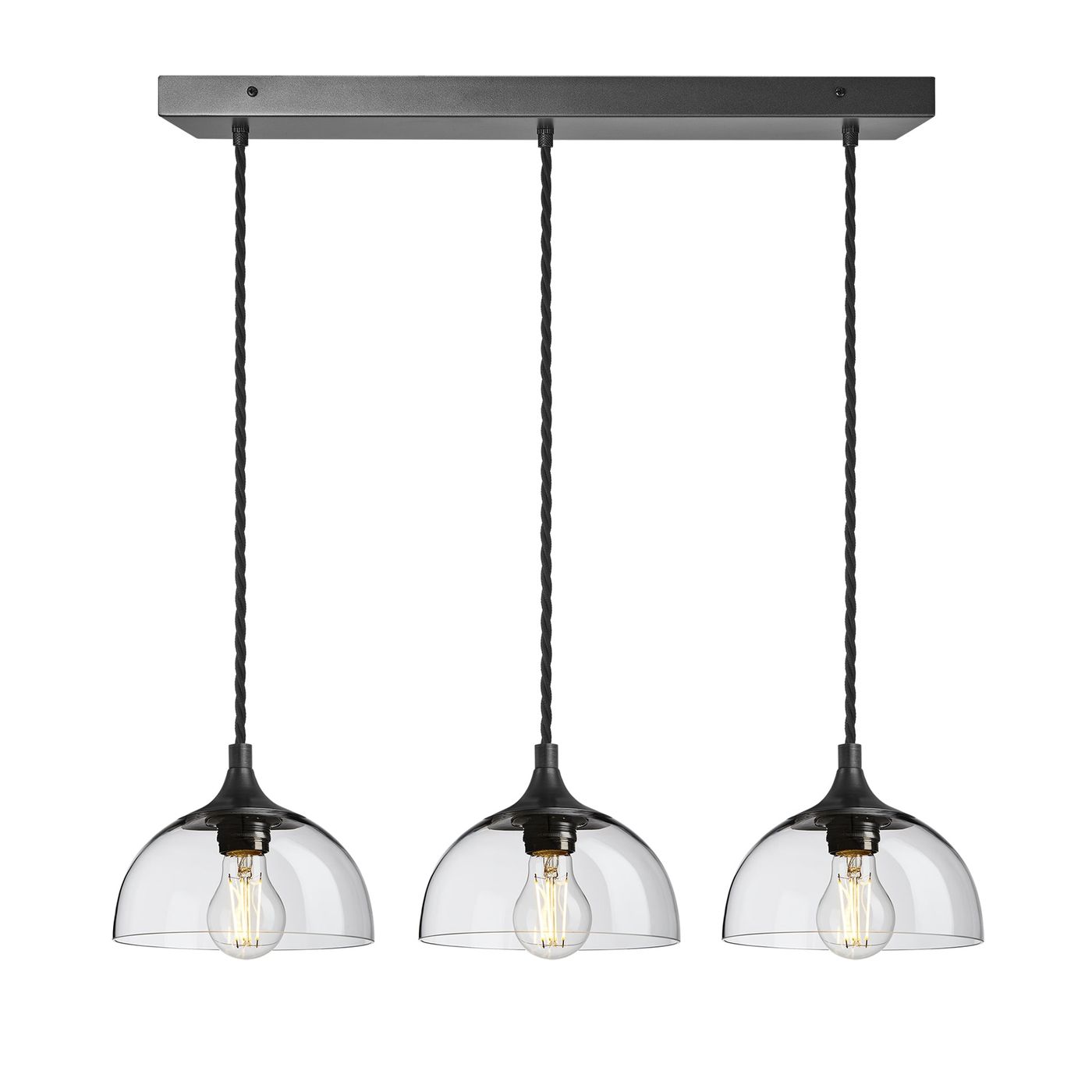 Clear Glass  with Pewter Holder and Rectangle Ceiling Rose Pendant Dome Chelsea Cluster Light CH-GLD8-3WCL-CL-PH