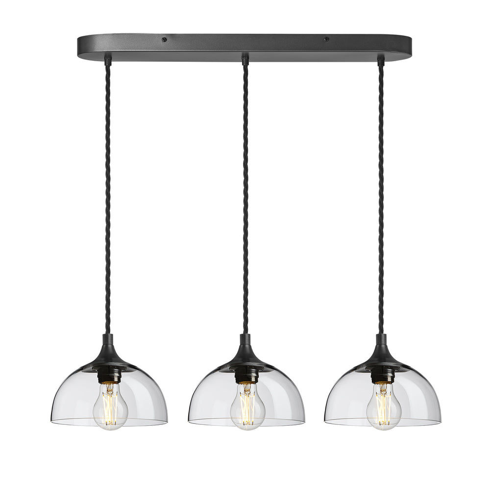 Clear Glass  with Pewter Holder and Oval Ceiling Rose Pendant Dome Chelsea Cluster Light CH-GLD8-3WOCL-CL-PH