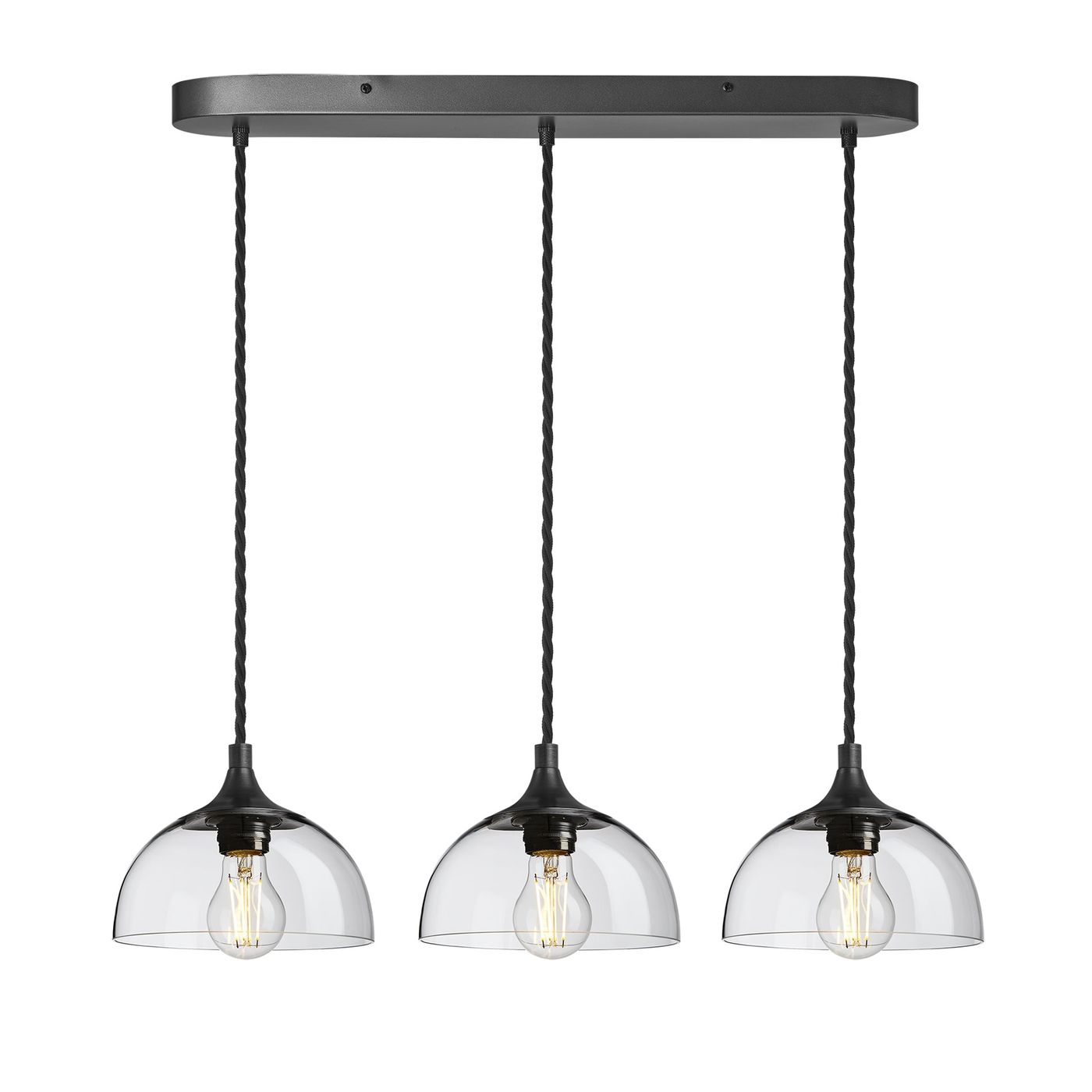 Clear Glass  with Pewter Holder and Oval Ceiling Rose Pendant Dome Chelsea Cluster Light CH-GLD8-3WOCL-CL-PH