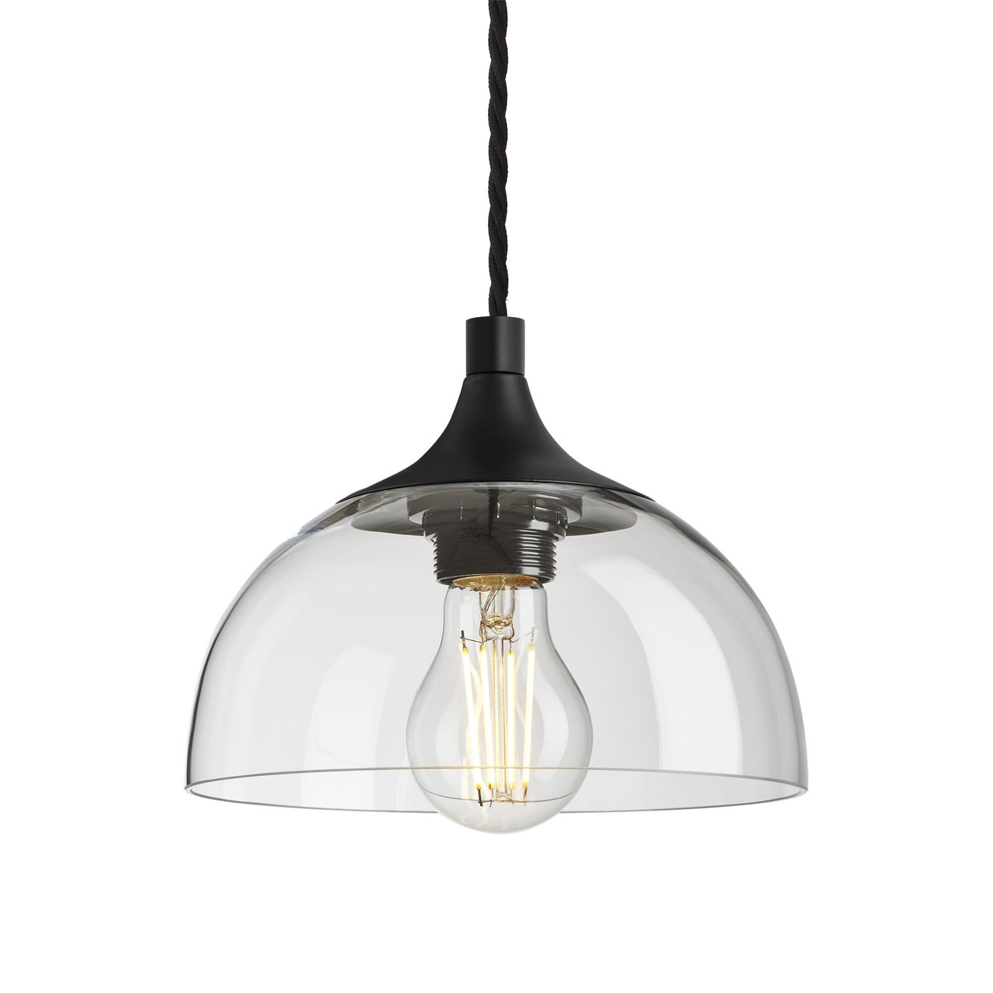 Clear Glass with Black Holder Chelsea Dome Pendant Light CH-GLDP8-CL-BKH
