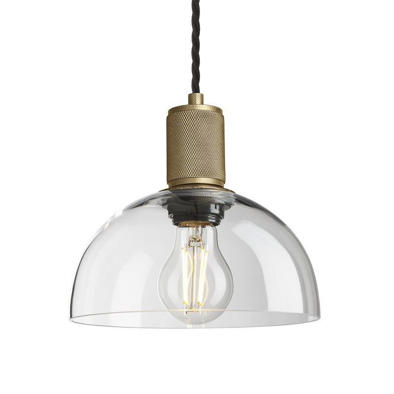 Clear Glass and Brass Holder Dome Pendant Knurled Holder KN-GLDP8-CL-BH