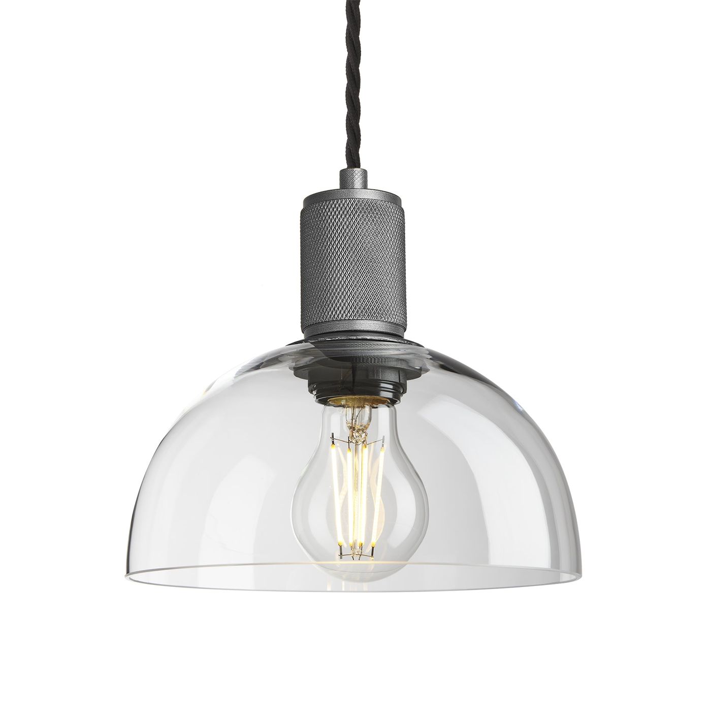 Clear Glass and Pewter Holder Dome Pendant Knurled Holder KN-GLDP8-CL-PH