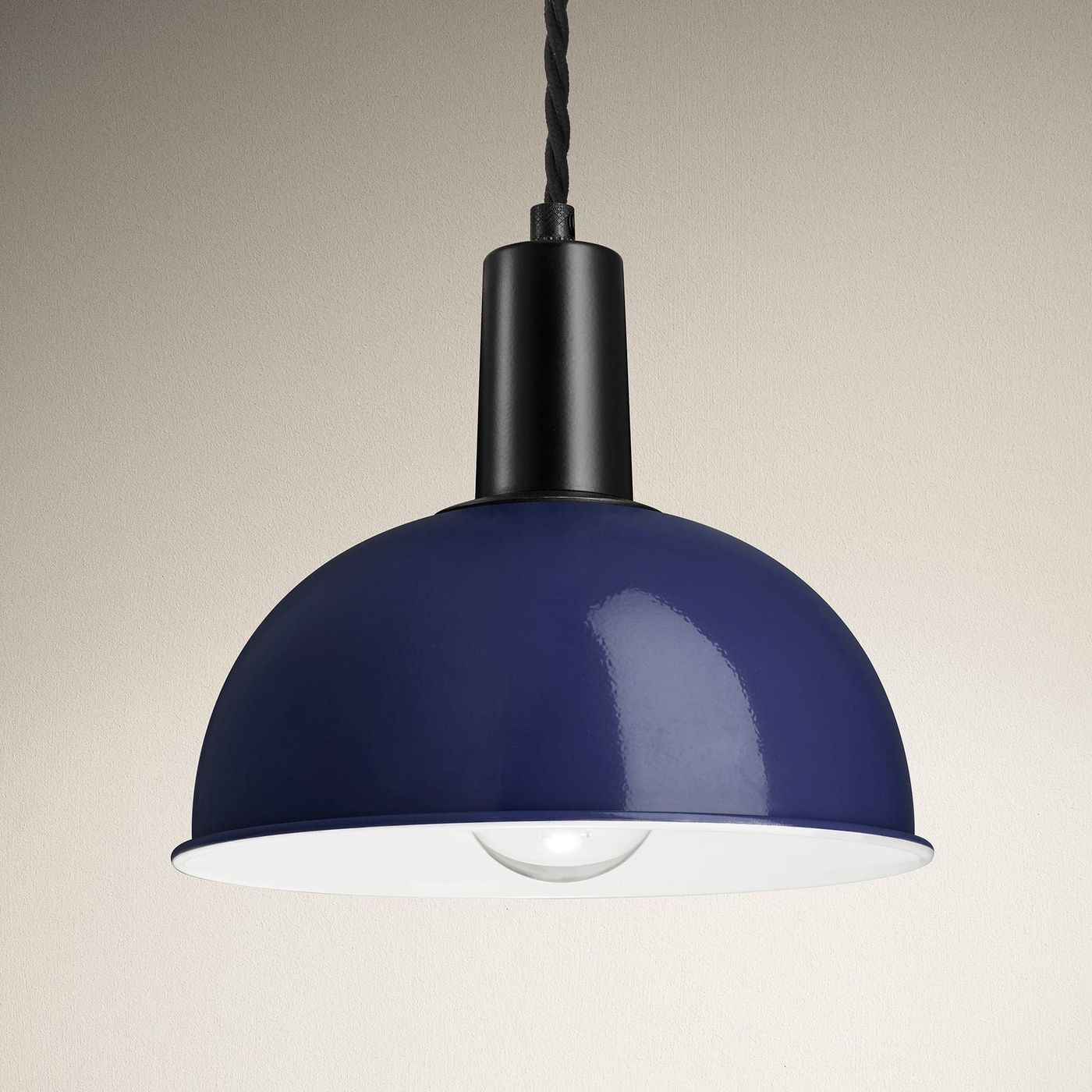 Dark Blue Sleek Dome Pendant 8 Inch with Black Holder - Product Code SL-DP8-DB-BKH