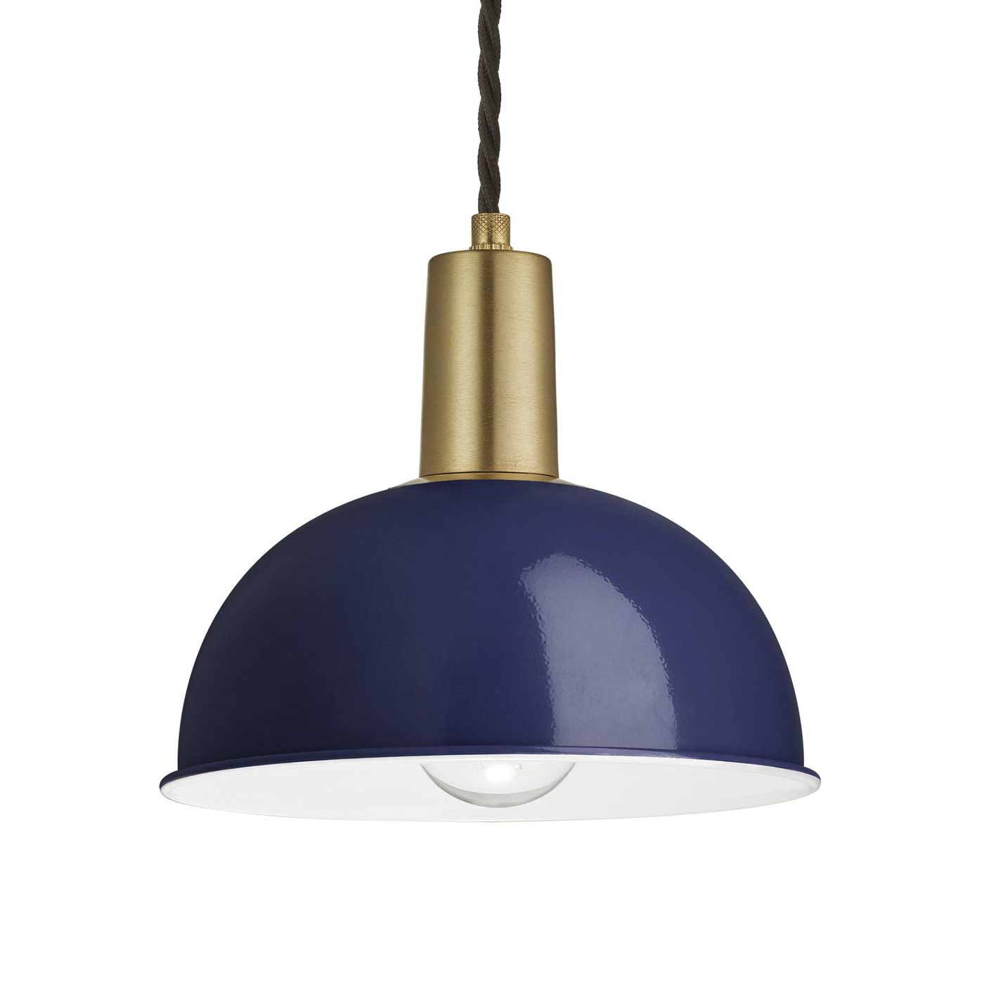 Dark Blue Sleek Dome Pendant in 8 Inch with Brass Holder SL-DP8-DB-BH