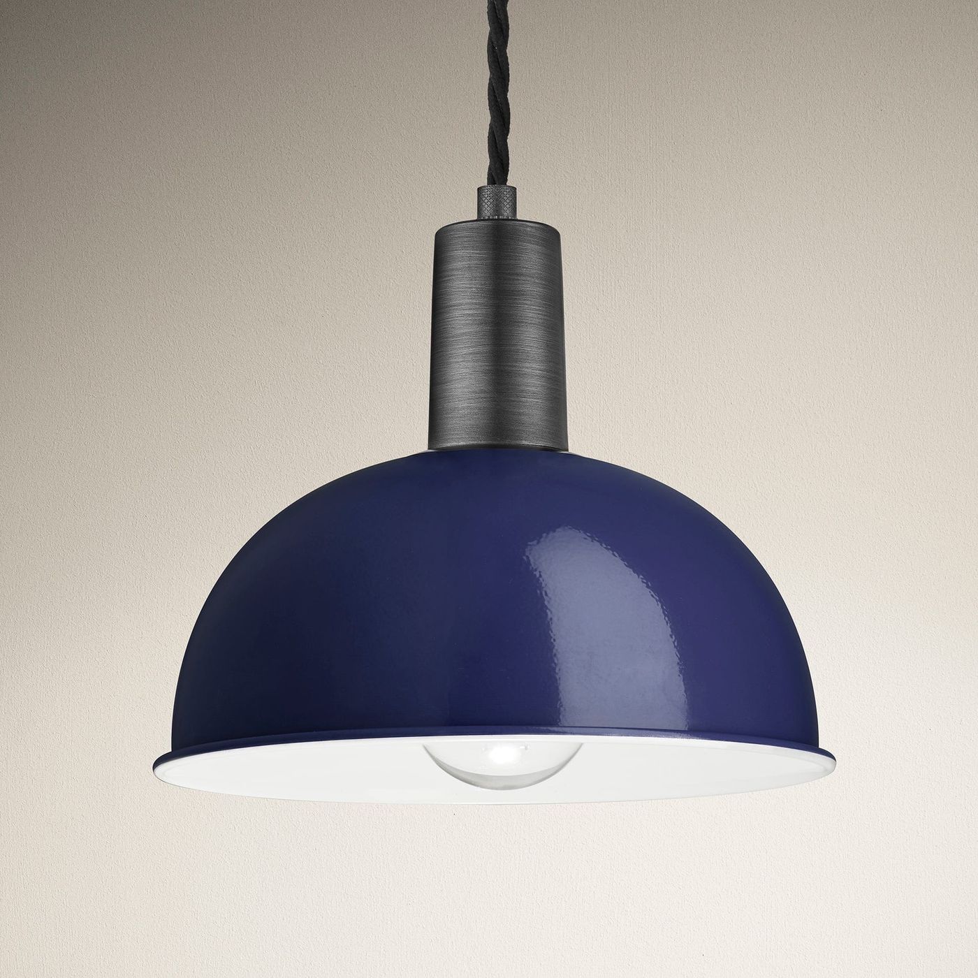 Dark Blue Sleek Dome Pendant 8 Inch with Pewter Holder - Product Code SL-DP8-DB-PH