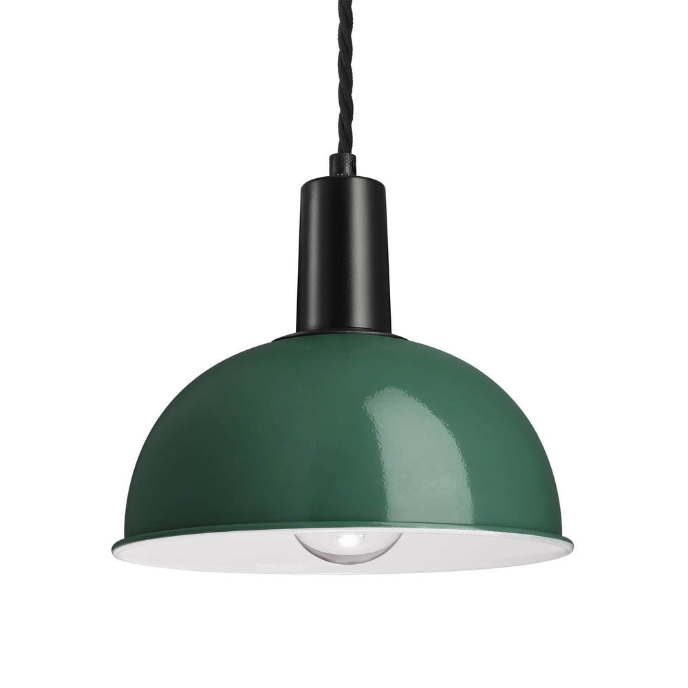 Dark Green Sleek Dome Pendant in 8 Inch  with Black Holder Product Code - SL-DP8-DG-BKH