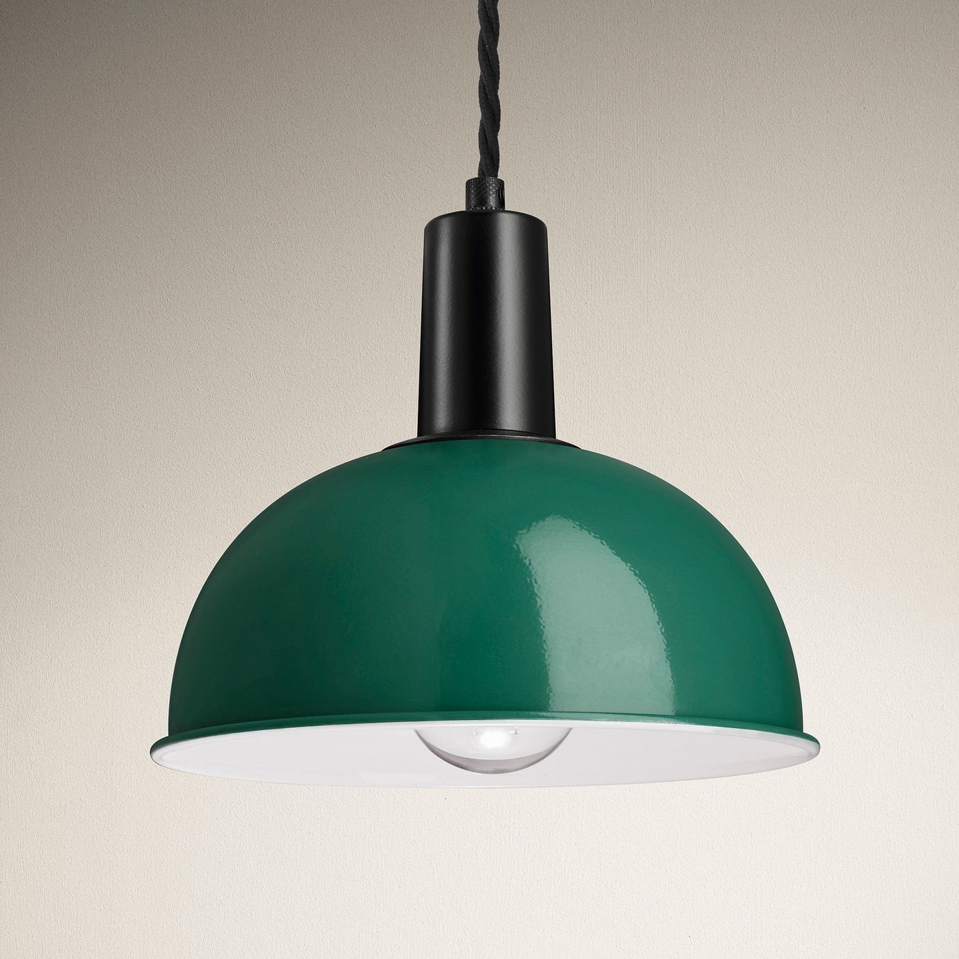 Dark Green Sleek Dome Pendant in 8 Inch  with Black Holder Product Code - SL-DP8-DG-BKH