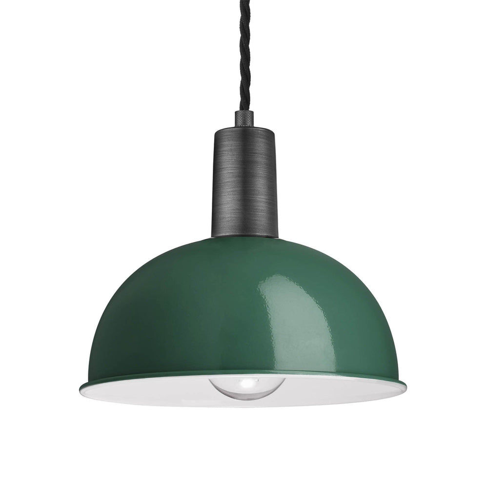 Dark Green Sleek Dome Pendant in 8 Inch  with Pewter Holder Product Code - SL-DP8-DG-PH