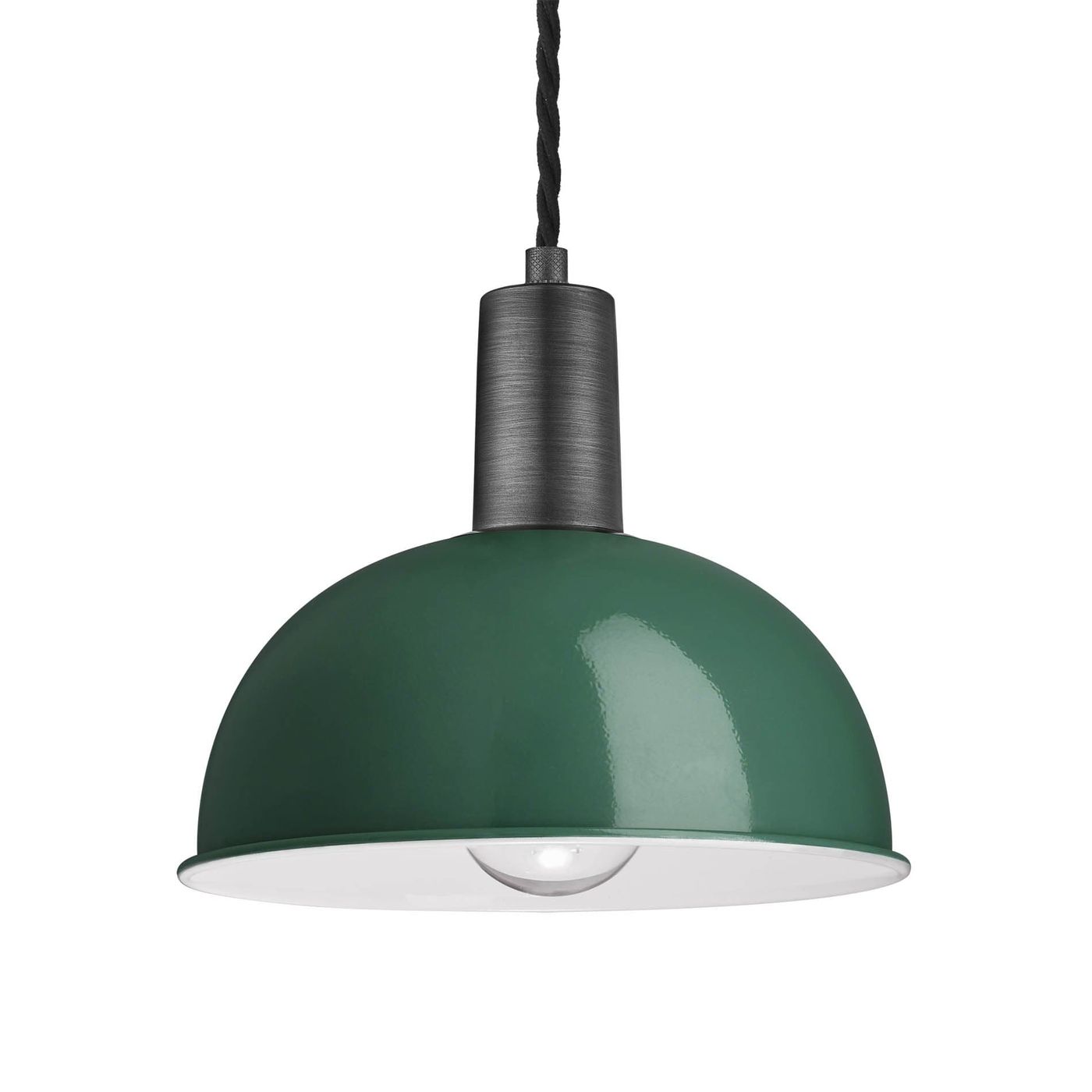 Dark Green Sleek Dome Pendant in 8 Inch  with Pewter Holder Product Code - SL-DP8-DG-PH